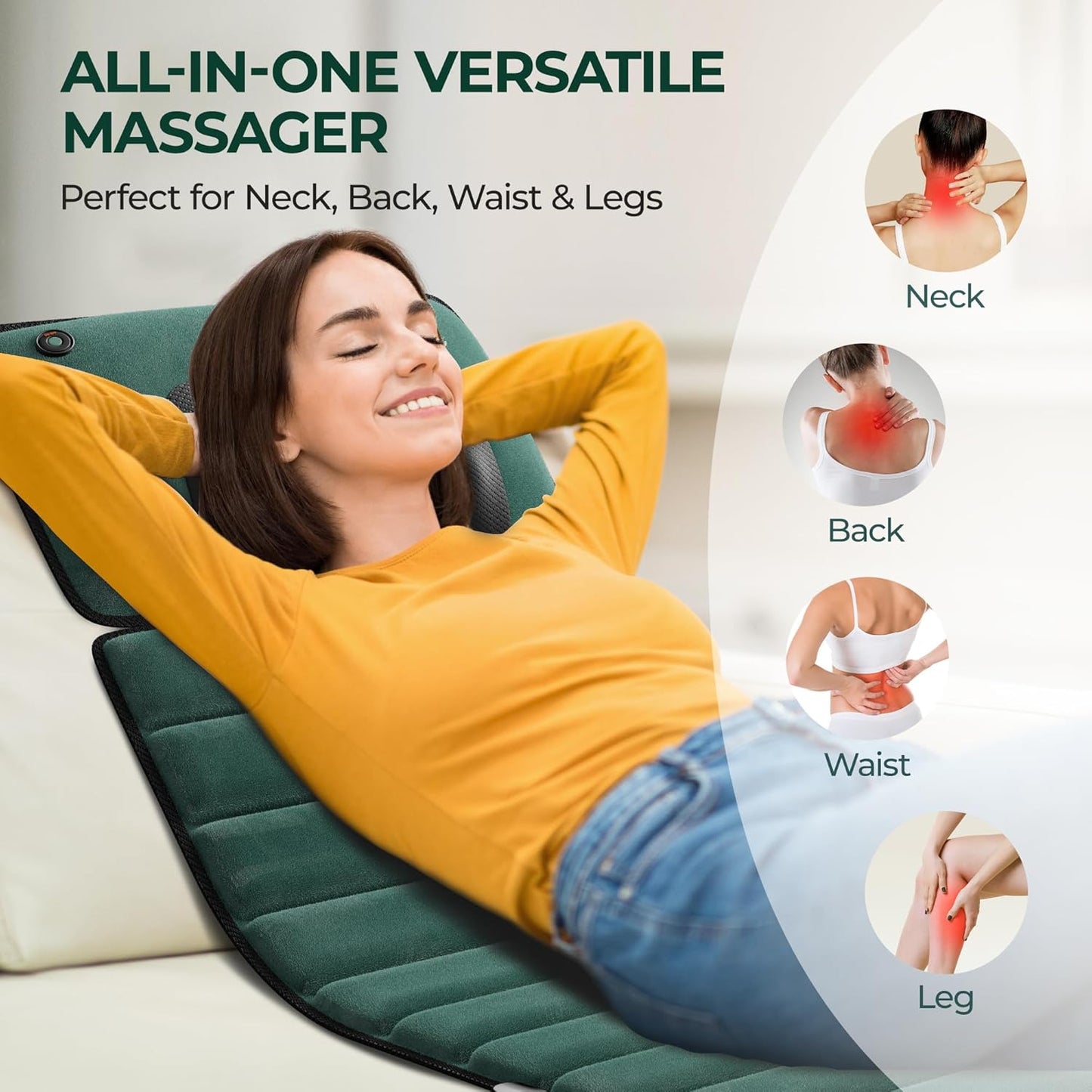 Himouta Full Body Vibration Massage Mat with Heat Detachable Pad Green NEW