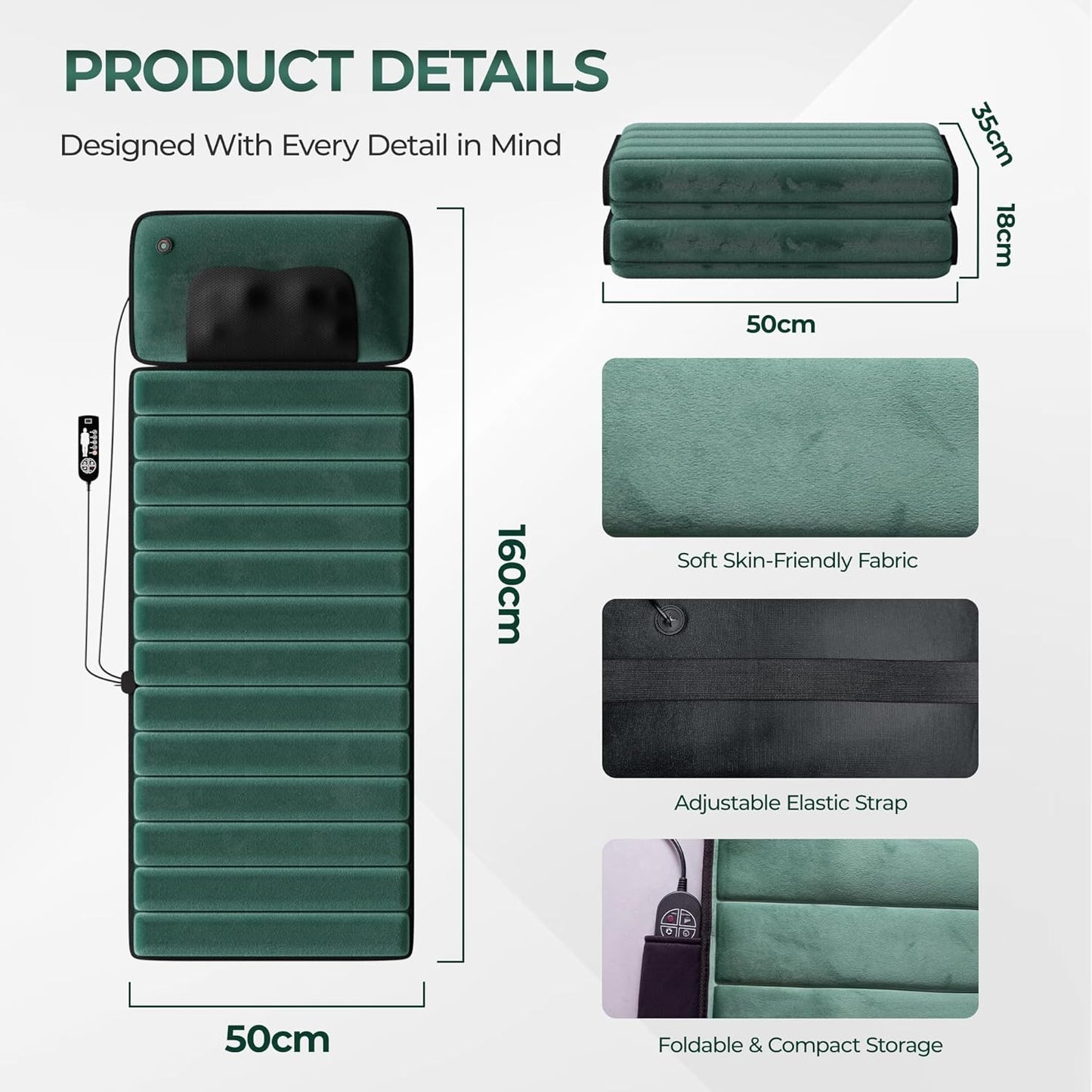 Himouta Full Body Vibration Massage Mat with Heat Detachable Pad Green NEW