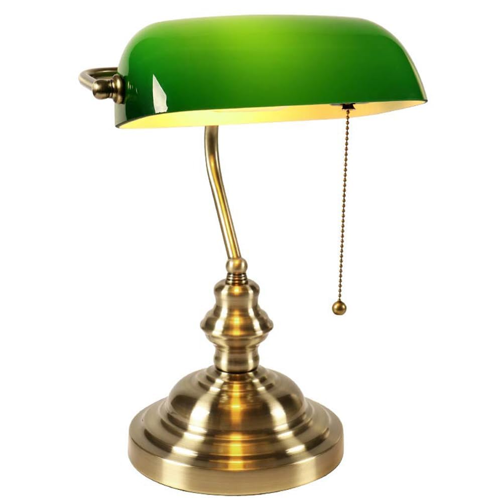 CANVASLIV Vintage Glass Desk Lamp with Green and Gold Shade - Decorative DEMO