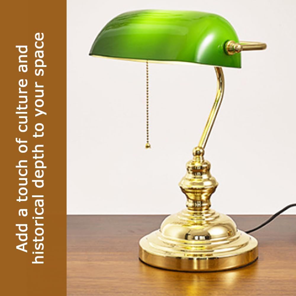 CANVASLIV Vintage Glass Desk Lamp with Green and Gold Shade - Decorative DEMO
