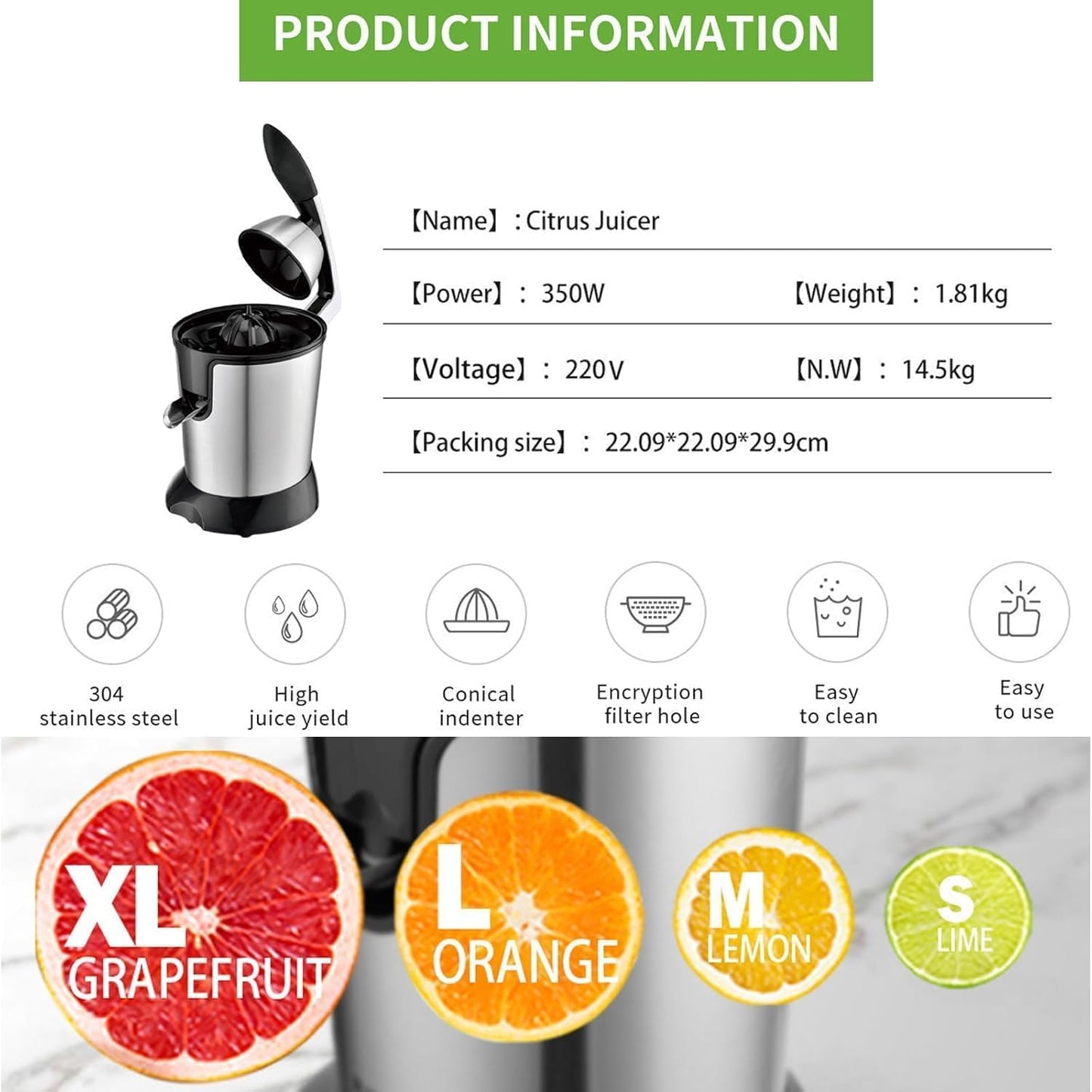 ABDULWEN Stainless Juicers Steel Citrus Juicer Squeezer for Effortless DEMO