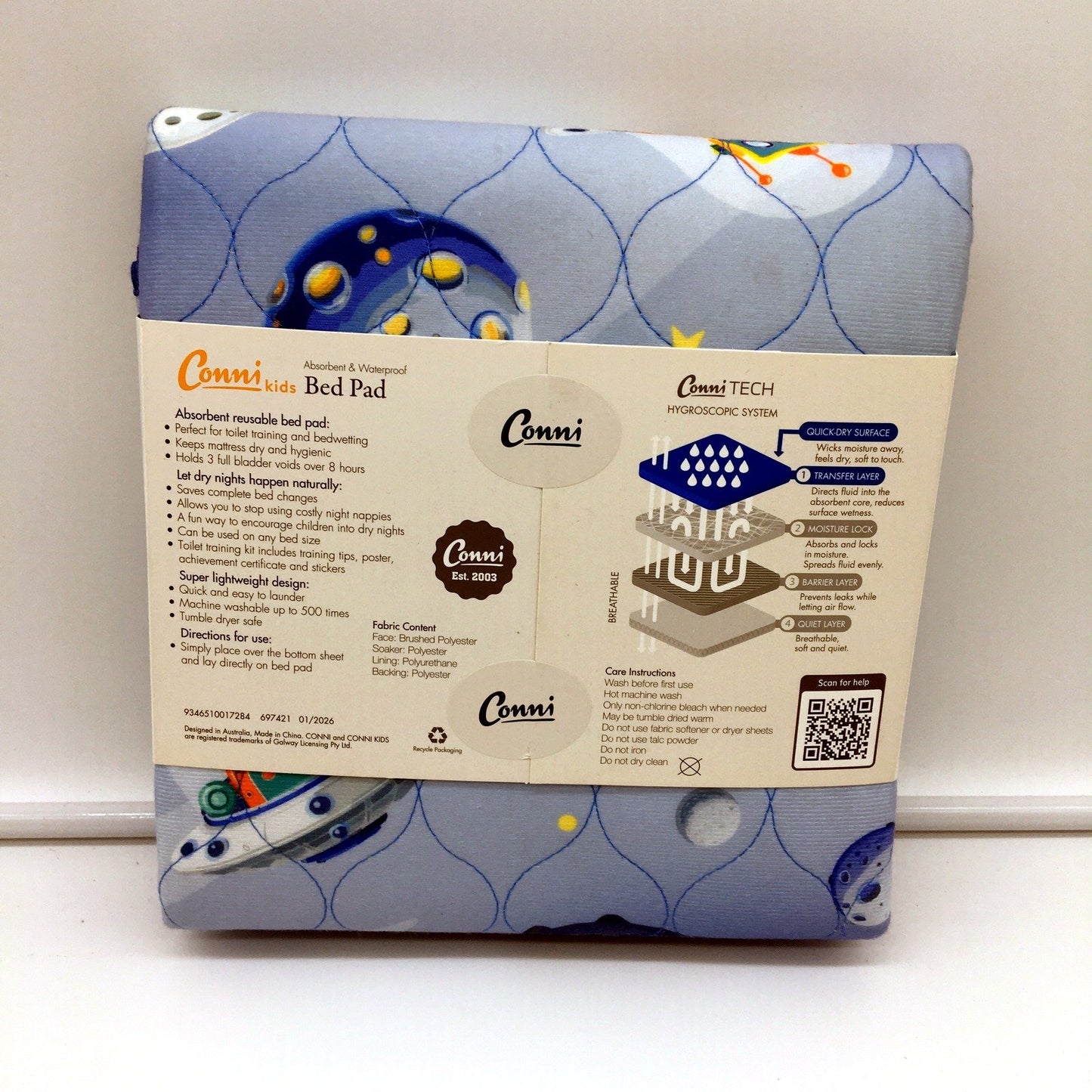 Conni Kids Absorbent Waterproof Bed Pad Space Theme Universal Fit 85x95cm NEW