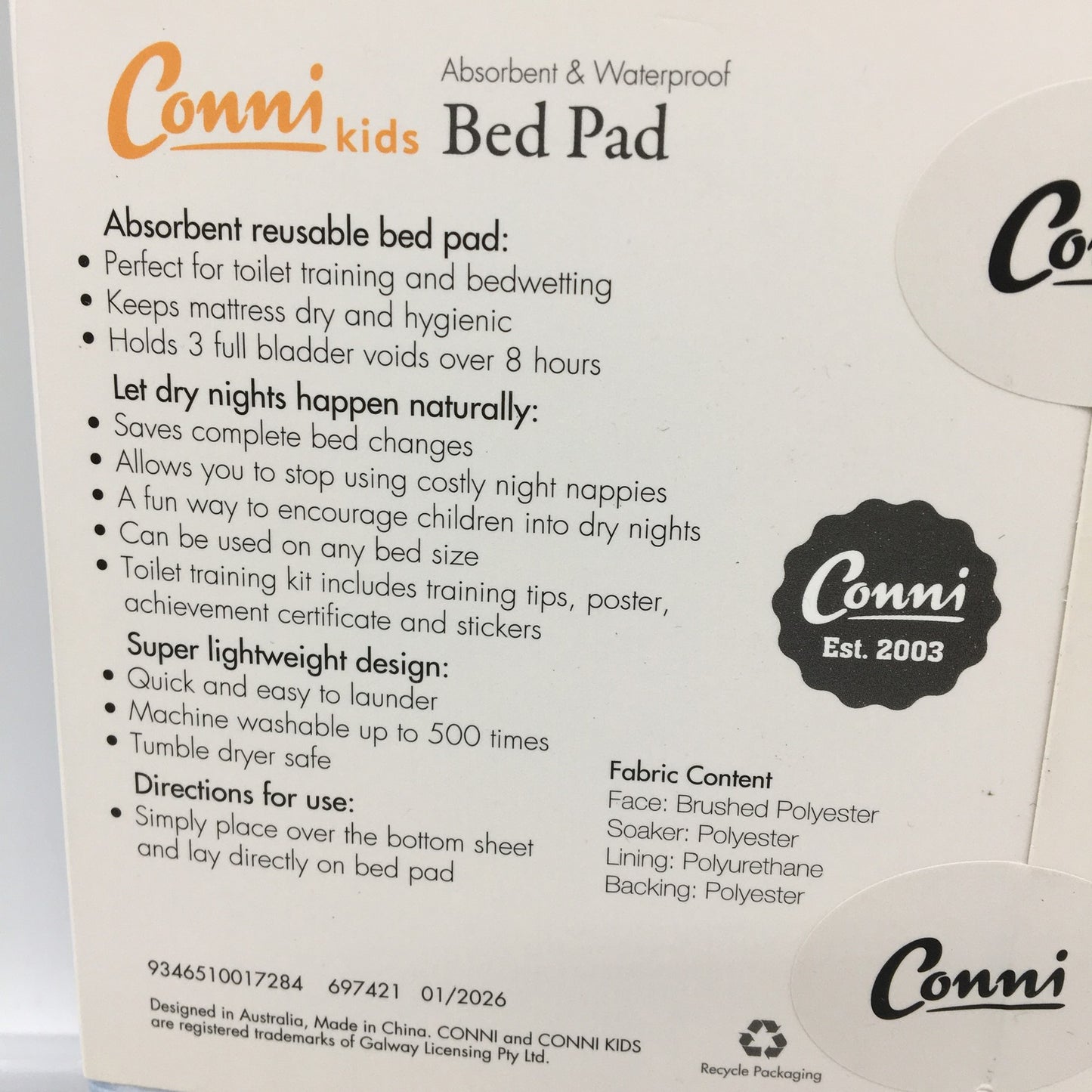 Conni Kids Absorbent Waterproof Bed Pad Space Theme Universal Fit 85x95cm NEW