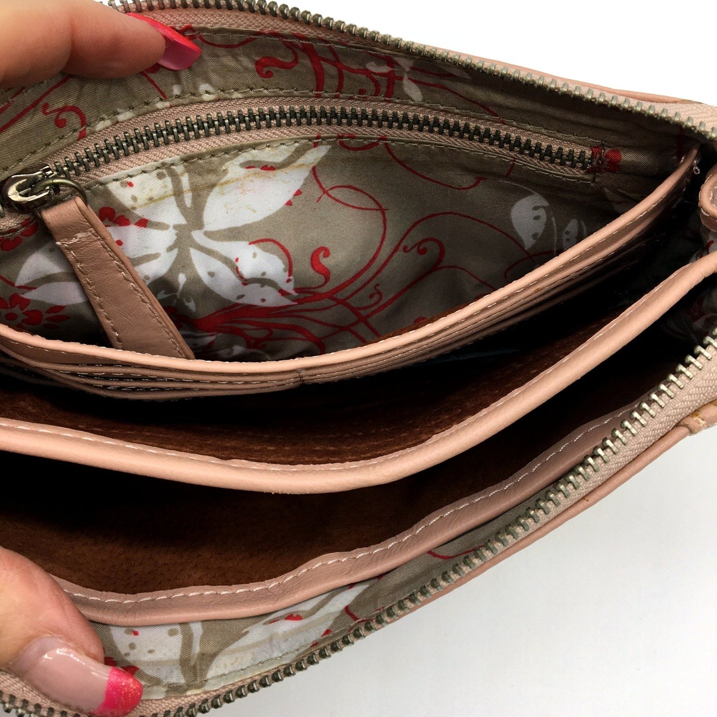 Poppy Green Pink Leather Clutch Bag for Women - Stylish Handbag Accessory NEW