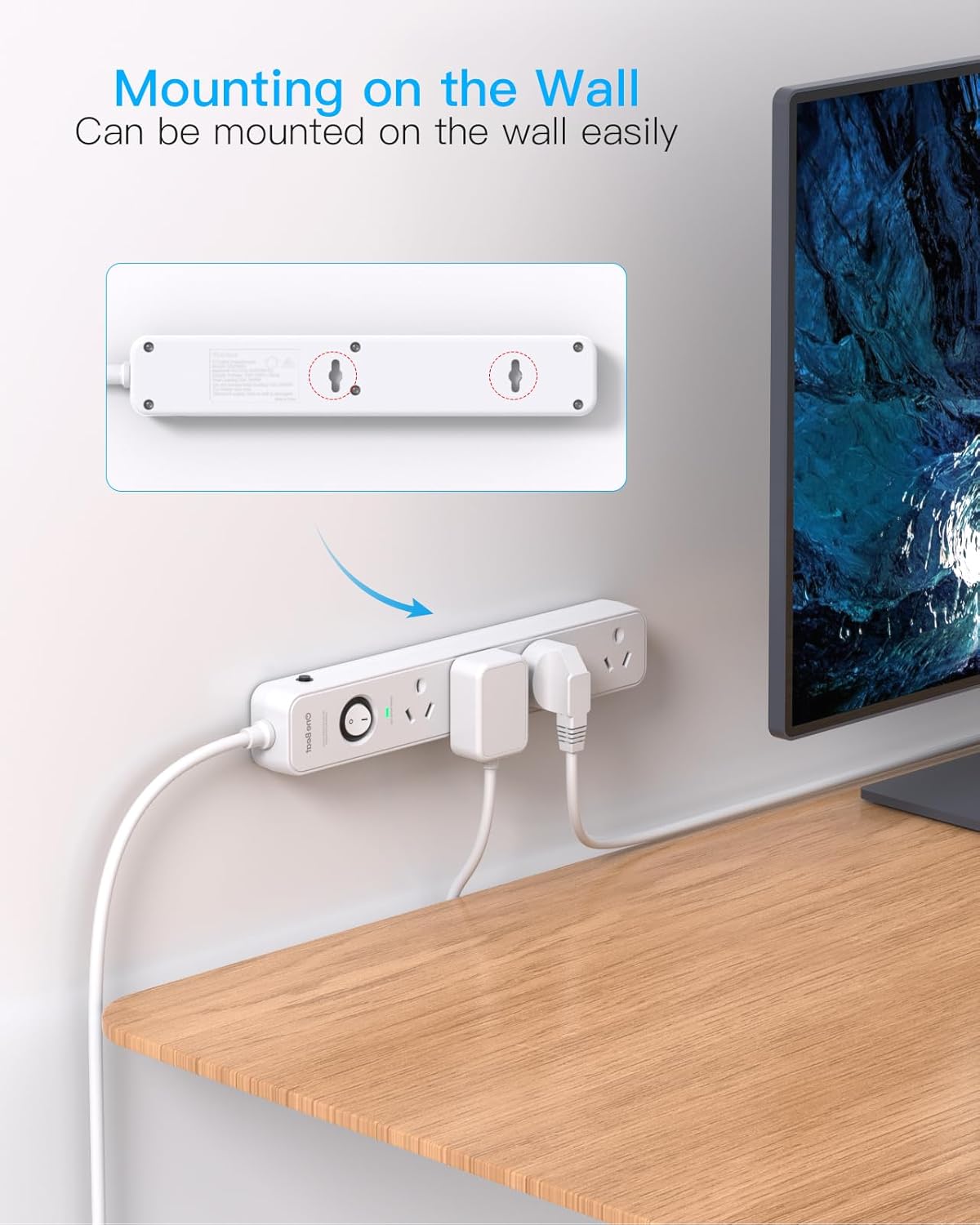 One Beat White Power Strip with Surge Protection and Single Switch NEW