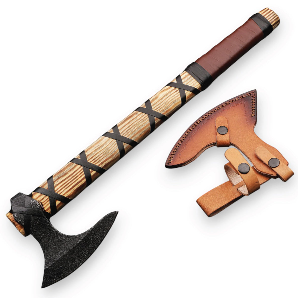 LIFAFA Hand-Forged Carbon Steel Novelty Viking Axe With Rose Wood Handle NEW