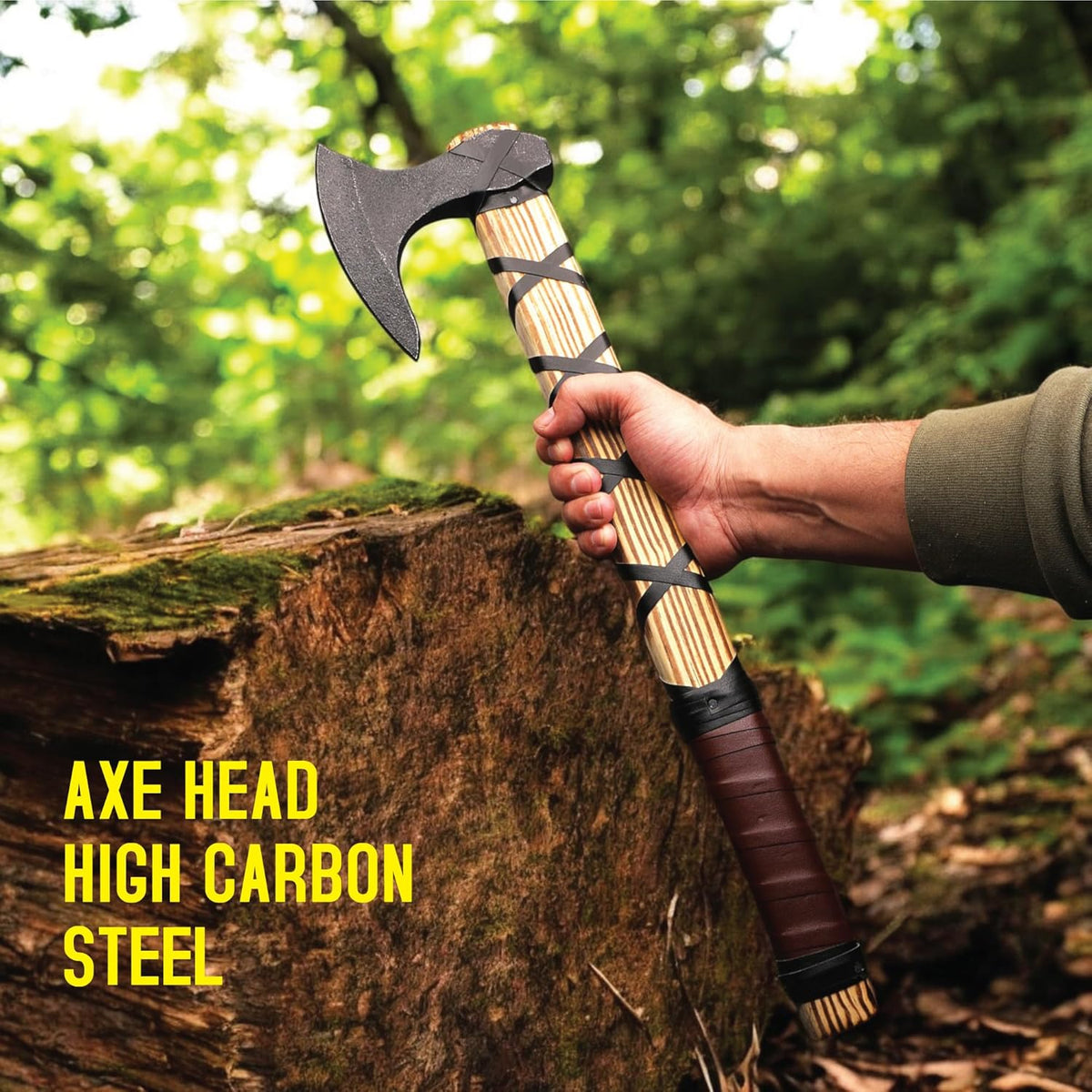 LIFAFA Hand-Forged Carbon Steel Novelty Viking Axe With Rose Wood Handle NEW