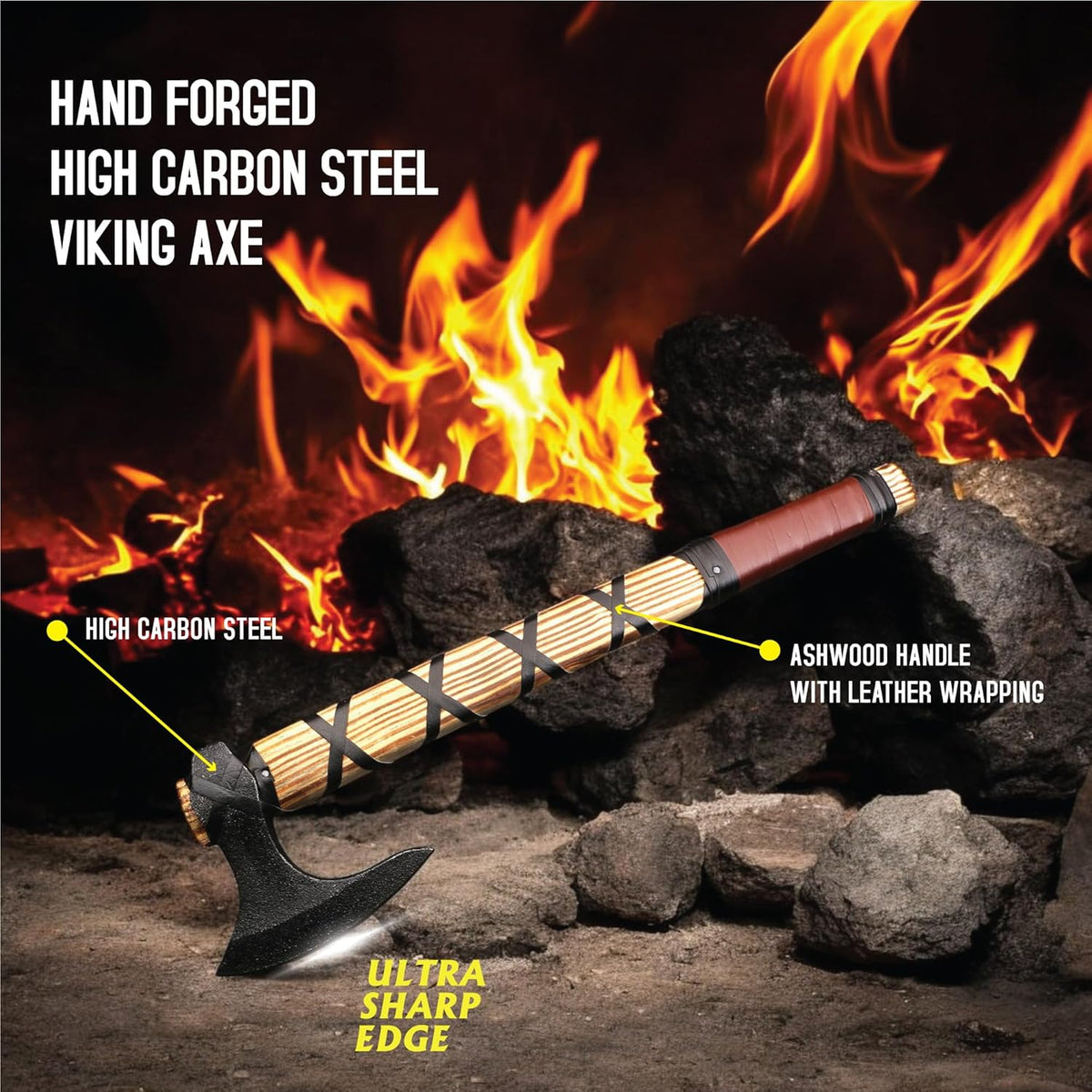 LIFAFA Hand-Forged Carbon Steel Novelty Viking Axe With Rose Wood Handle NEW