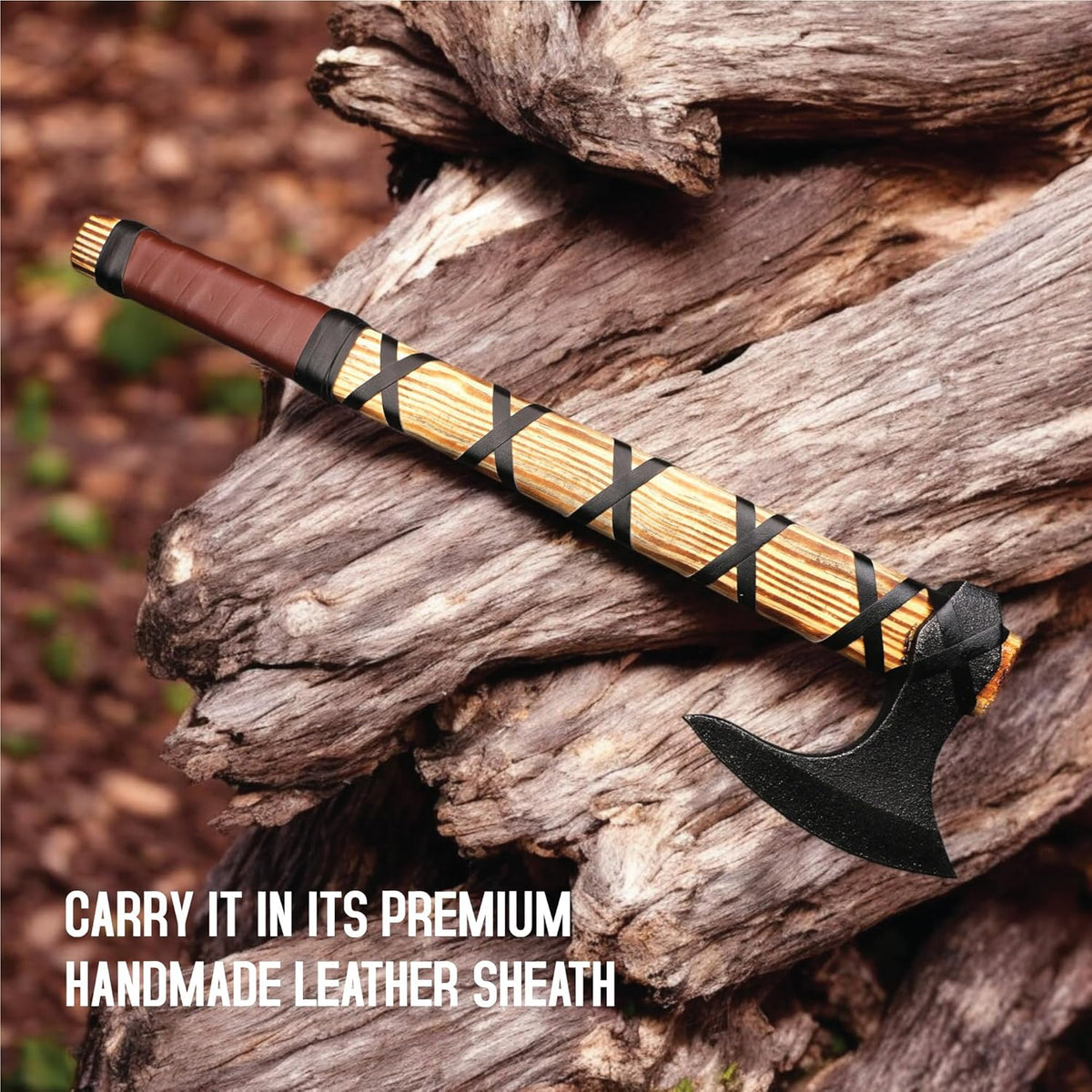LIFAFA Hand-Forged Carbon Steel Novelty Viking Axe With Rose Wood Handle NEW