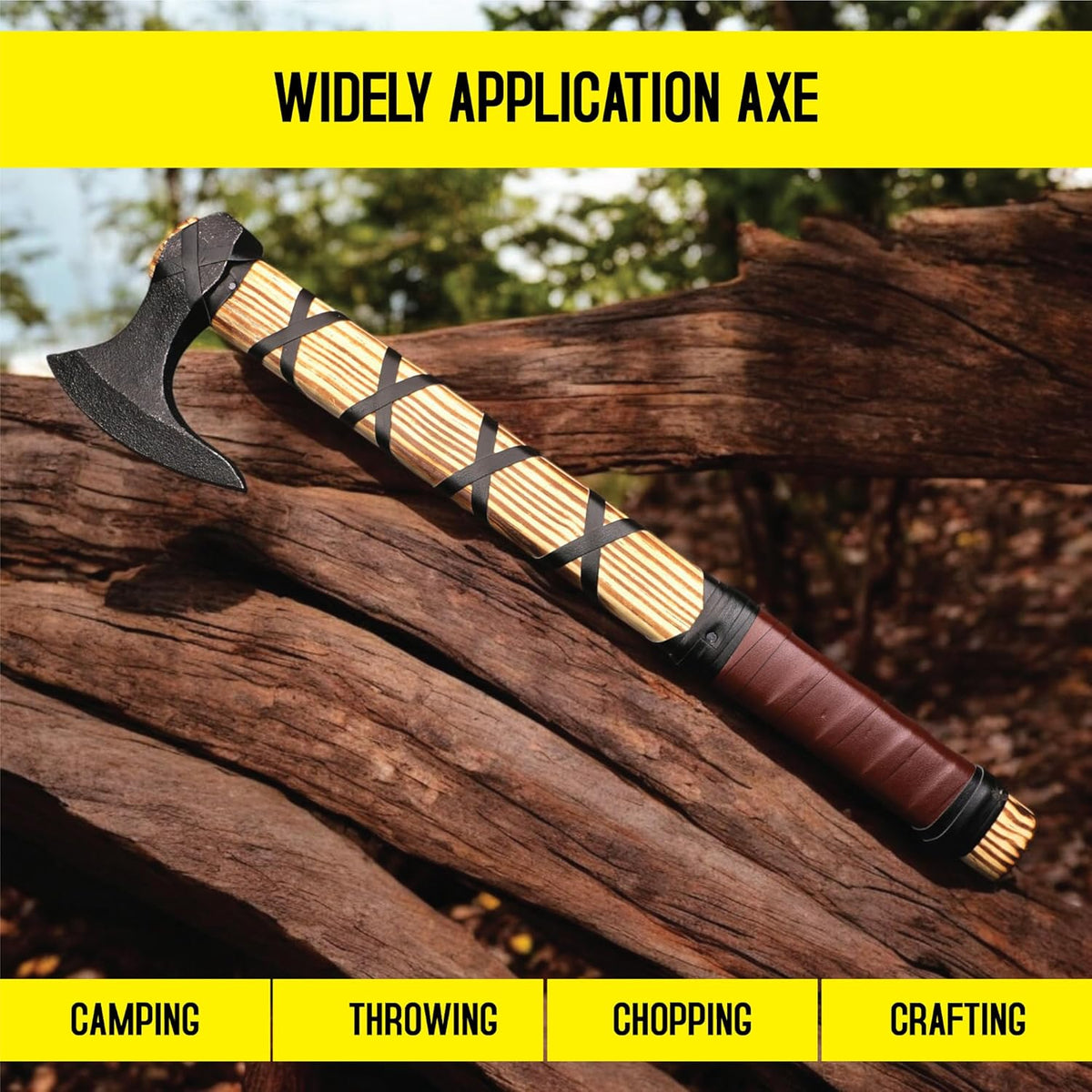 LIFAFA Hand-Forged Carbon Steel Novelty Viking Axe With Rose Wood Handle NEW