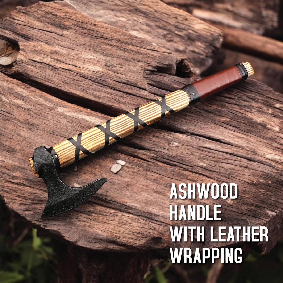 LIFAFA Hand-Forged Carbon Steel Novelty Viking Axe With Rose Wood Handle NEW