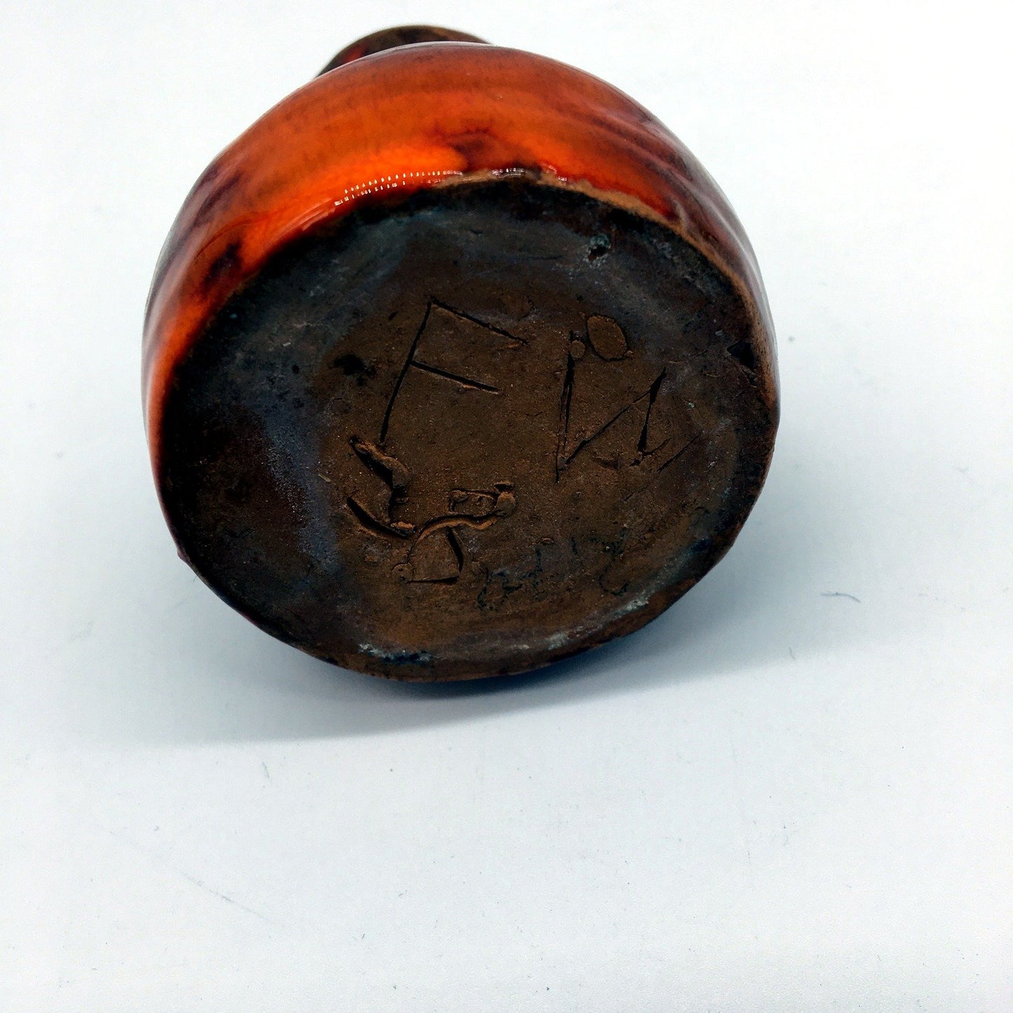 Hand Crafted Mini Pottery Vase with Orange and Brown Hand-Painted Accents 8cm