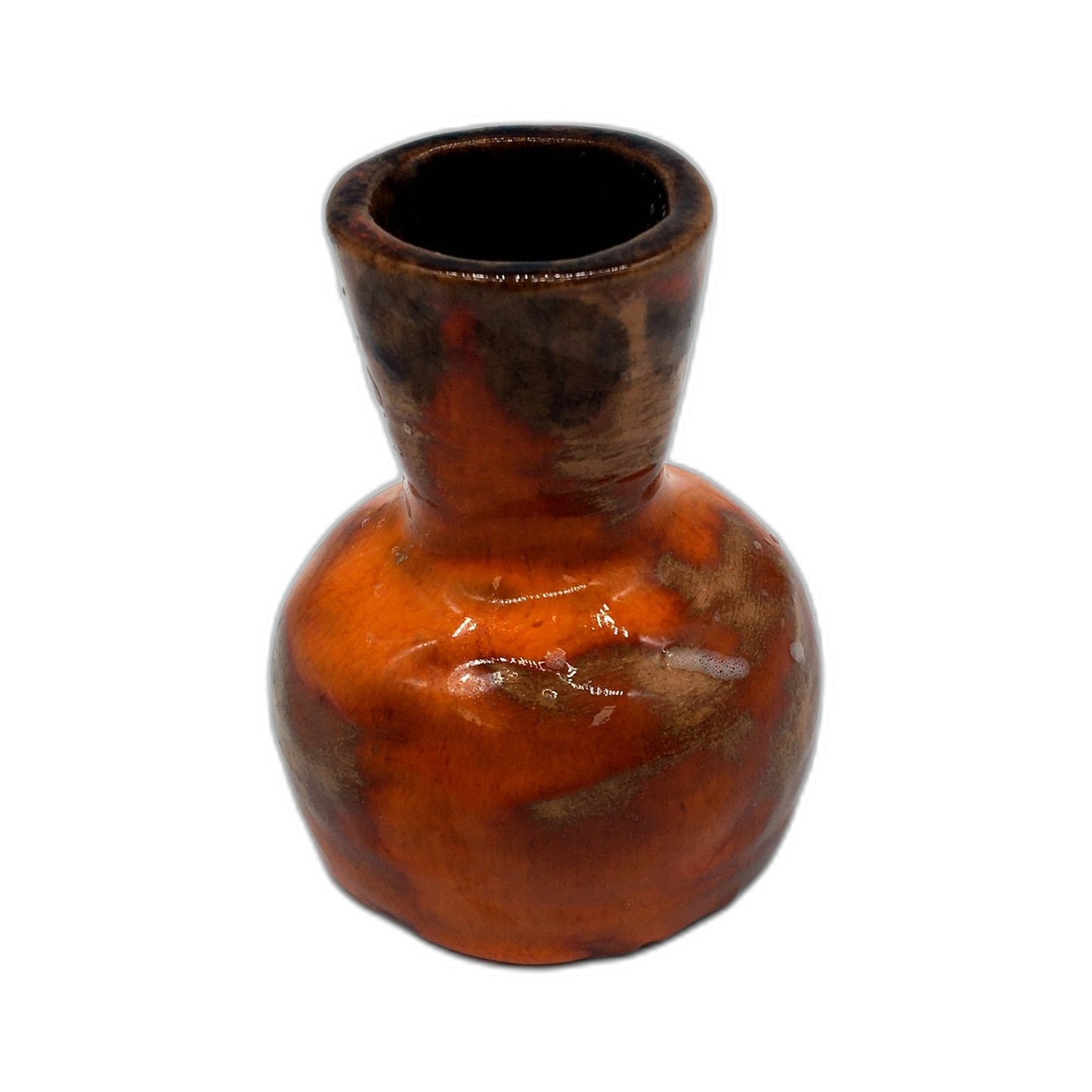 Hand Crafted Mini Pottery Vase with Orange and Brown Hand-Painted Accents 8cm