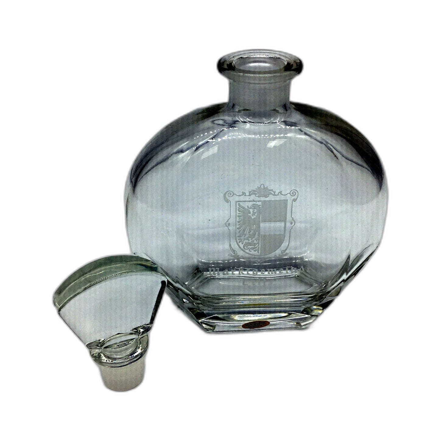 VINTAGE Kisslinger Crystal Liquor Decanter Glass Etched Decal Motif