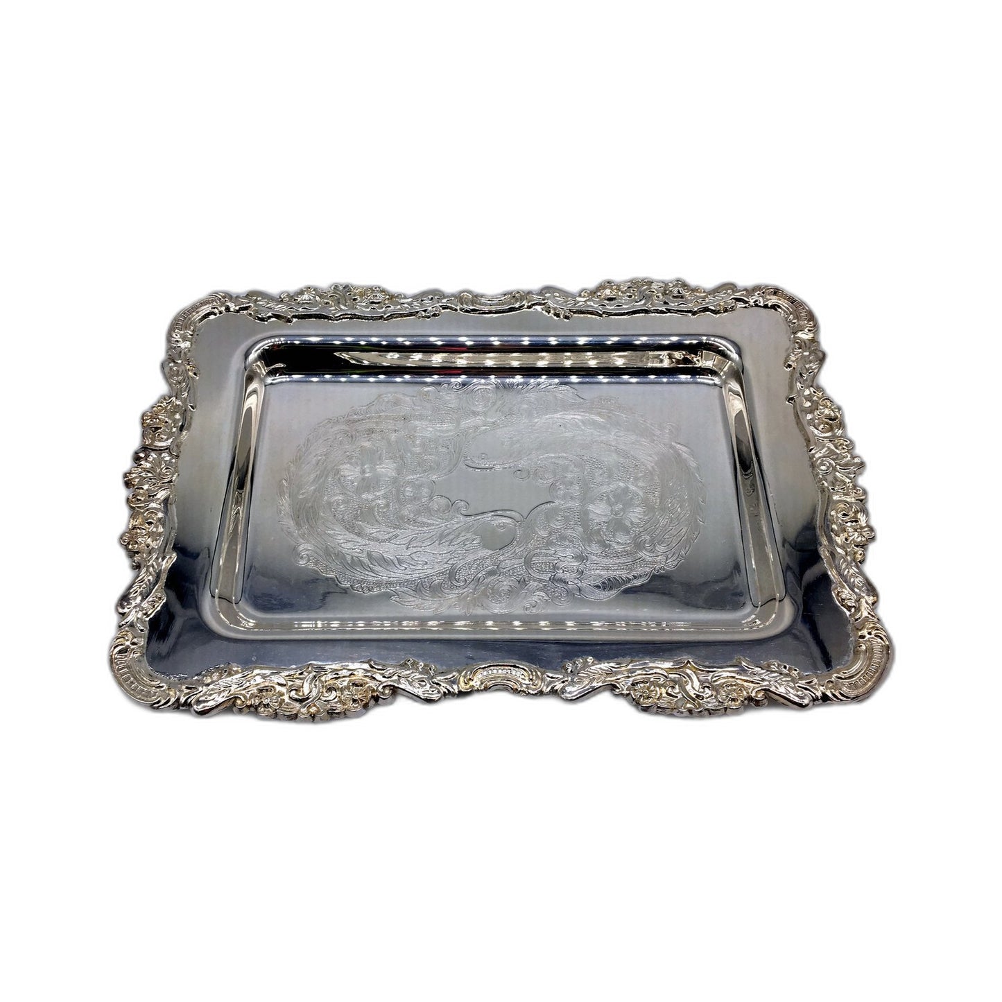 Viners Ornate Floral Engraved Silverplated Serving Tray Vintage Antique