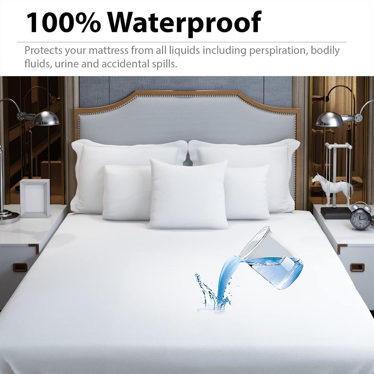 SpireHues Cooling Bamboo Mattress Protector Waterproof Noiseless Fitted KING NEW