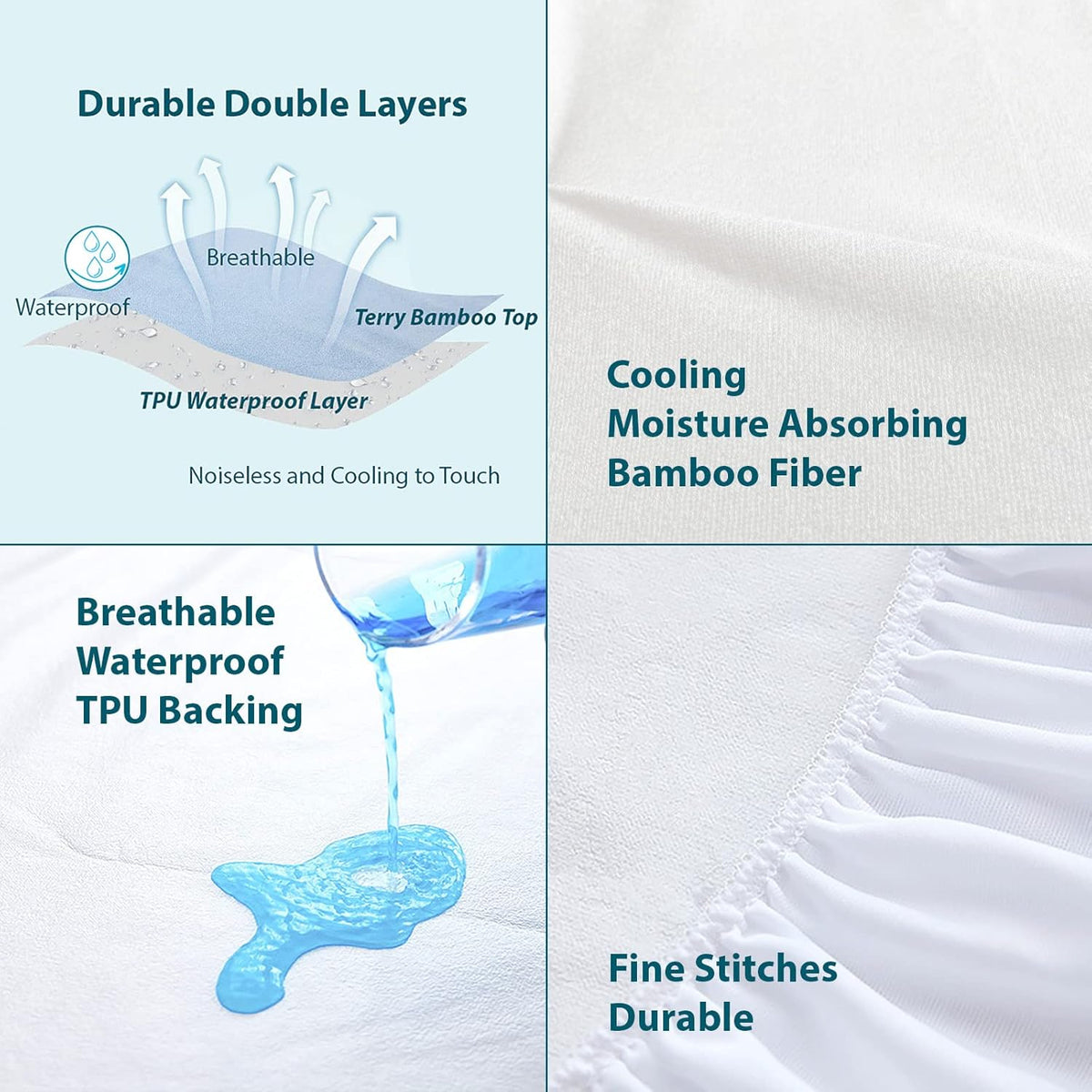 SpireHues Cooling Bamboo Mattress Protector Waterproof Noiseless Fitted KING NEW