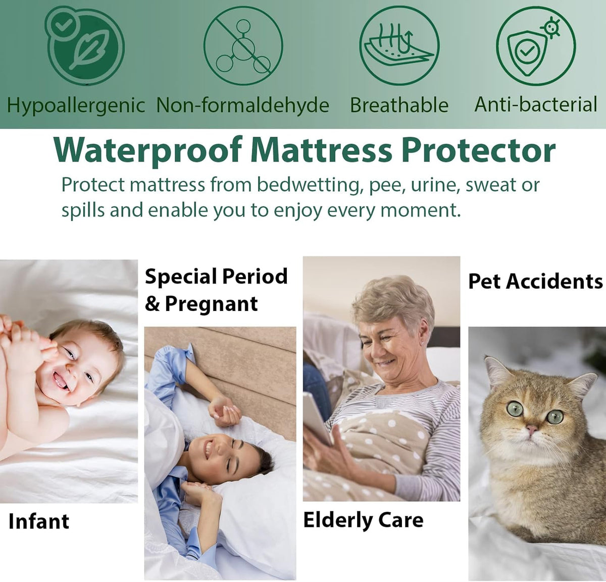 SpireHues Cooling Bamboo Mattress Protector Waterproof Noiseless Fitted KING NEW