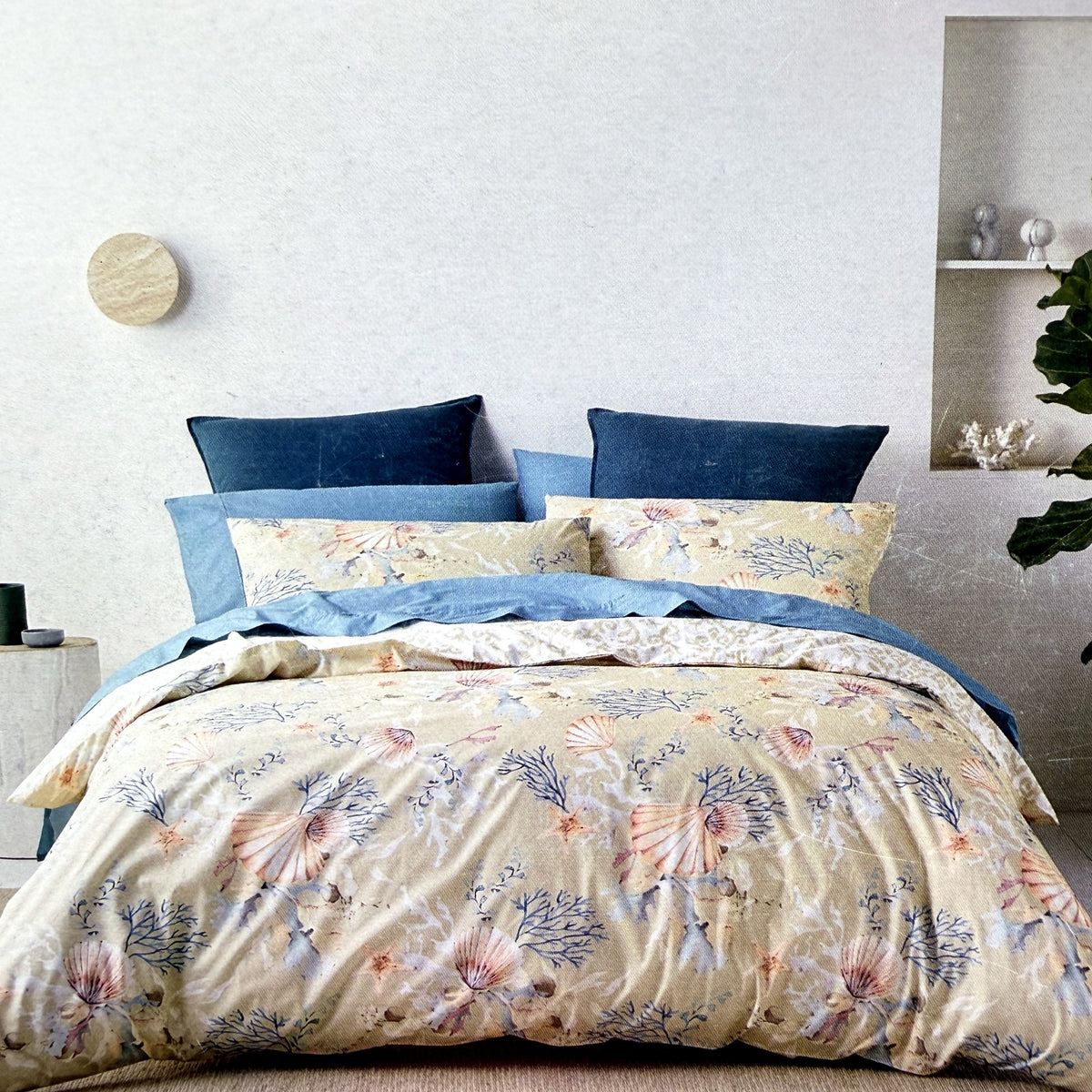 Kirkton House Cotton Quilt Cover Set Beige Blue Coastal Bedding King Size NEW