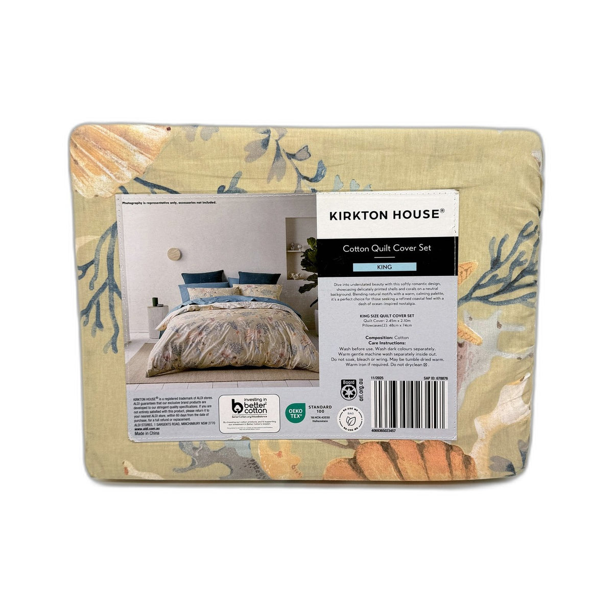 Kirkton House Cotton Quilt Cover Set Beige Blue Coastal Bedding King Size NEW