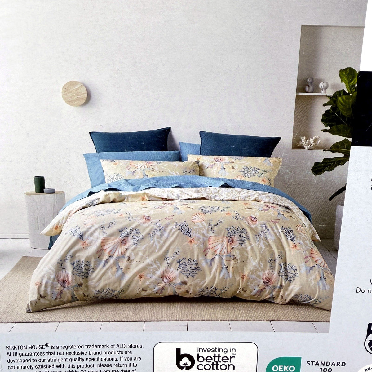 Kirkton House Cotton Quilt Cover Set Beige Blue Coastal Bedding King Size NEW