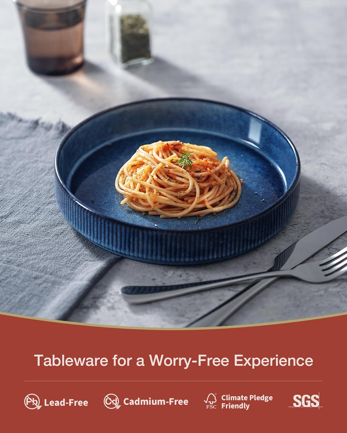famiware 8.25" Star Nebulas Blue Stoneware Salad Pasta Bowls Set of 4 NEW