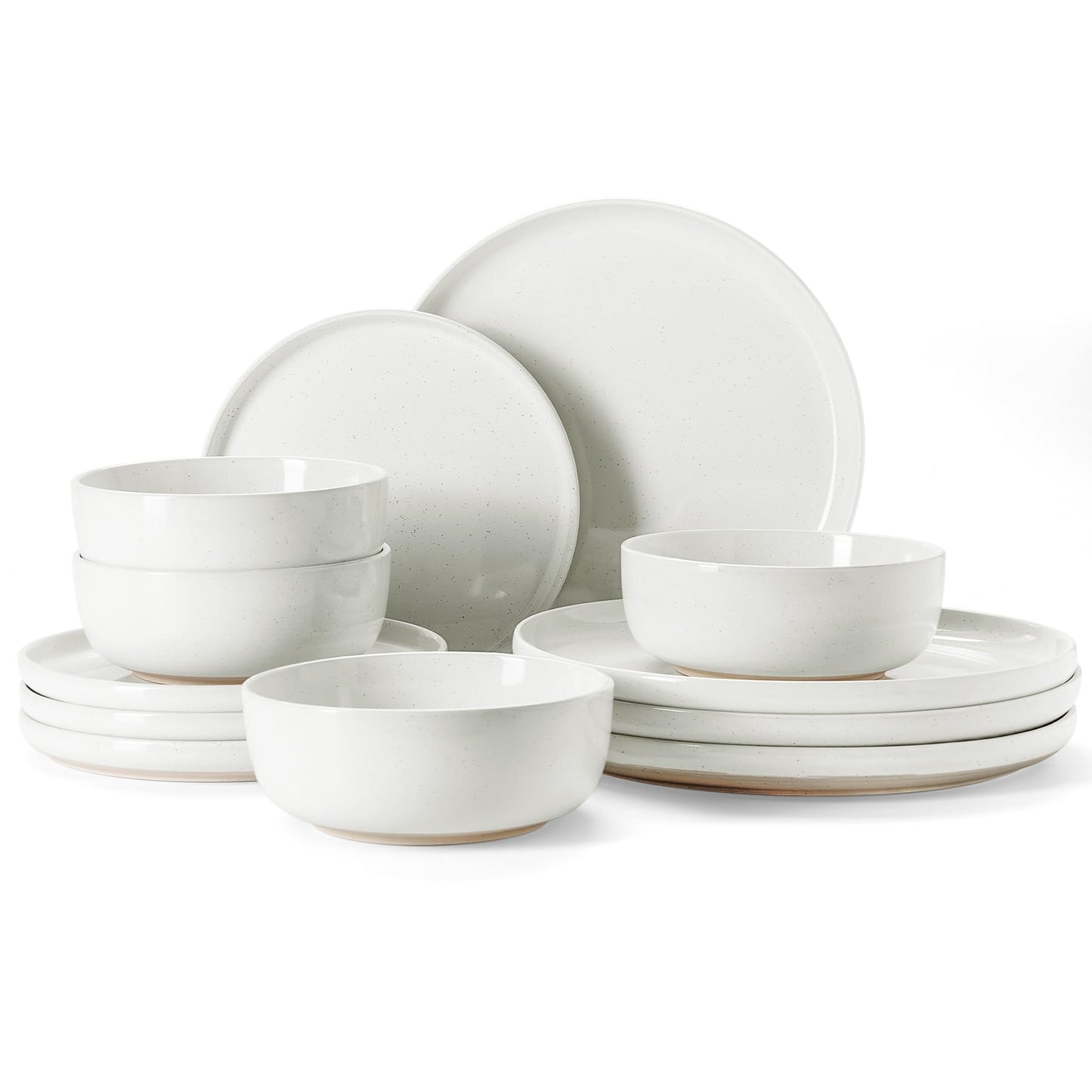 Famiware 12-Piece Stoneware Dinner Plates and Bowls Set White Dinnerware NEW