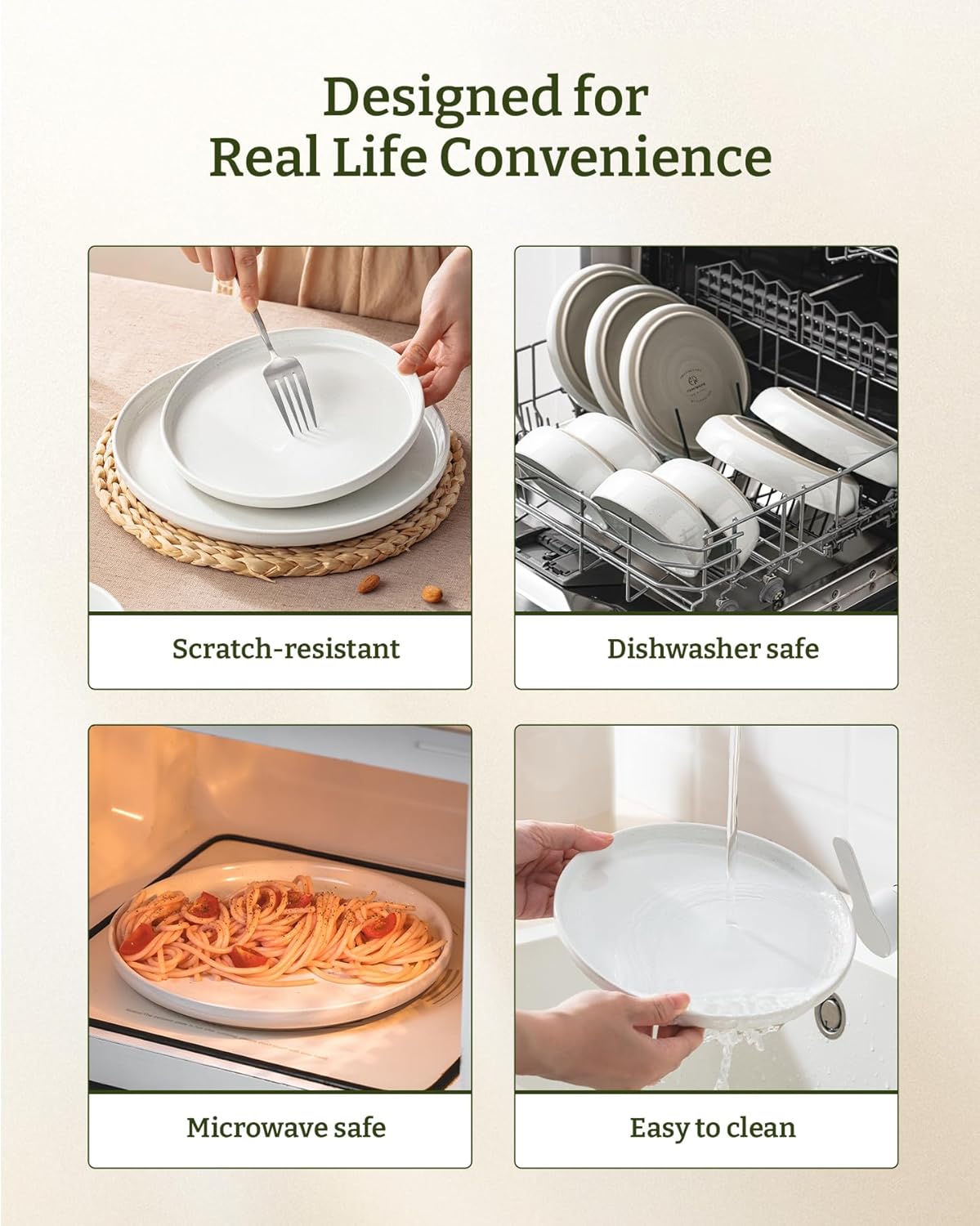 Famiware 12-Piece Stoneware Dinner Plates and Bowls Set White Dinnerware NEW
