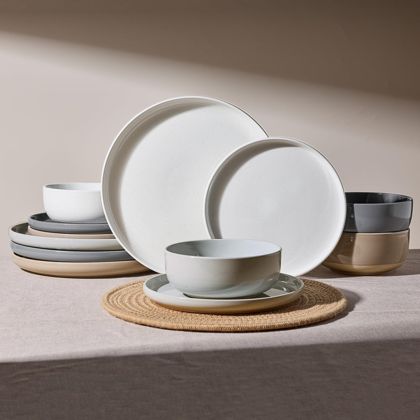 Famiware 12-Piece Multi-Color Dinnerware Set - Vibrant Stoneware NEW
