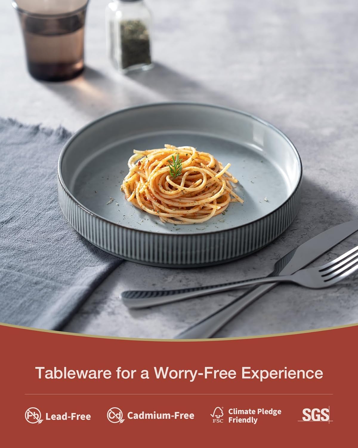 famiware 7.5" Pasta and Salad Bowl Set 4-Piece Star-Smoky Blue Stoneware NEW
