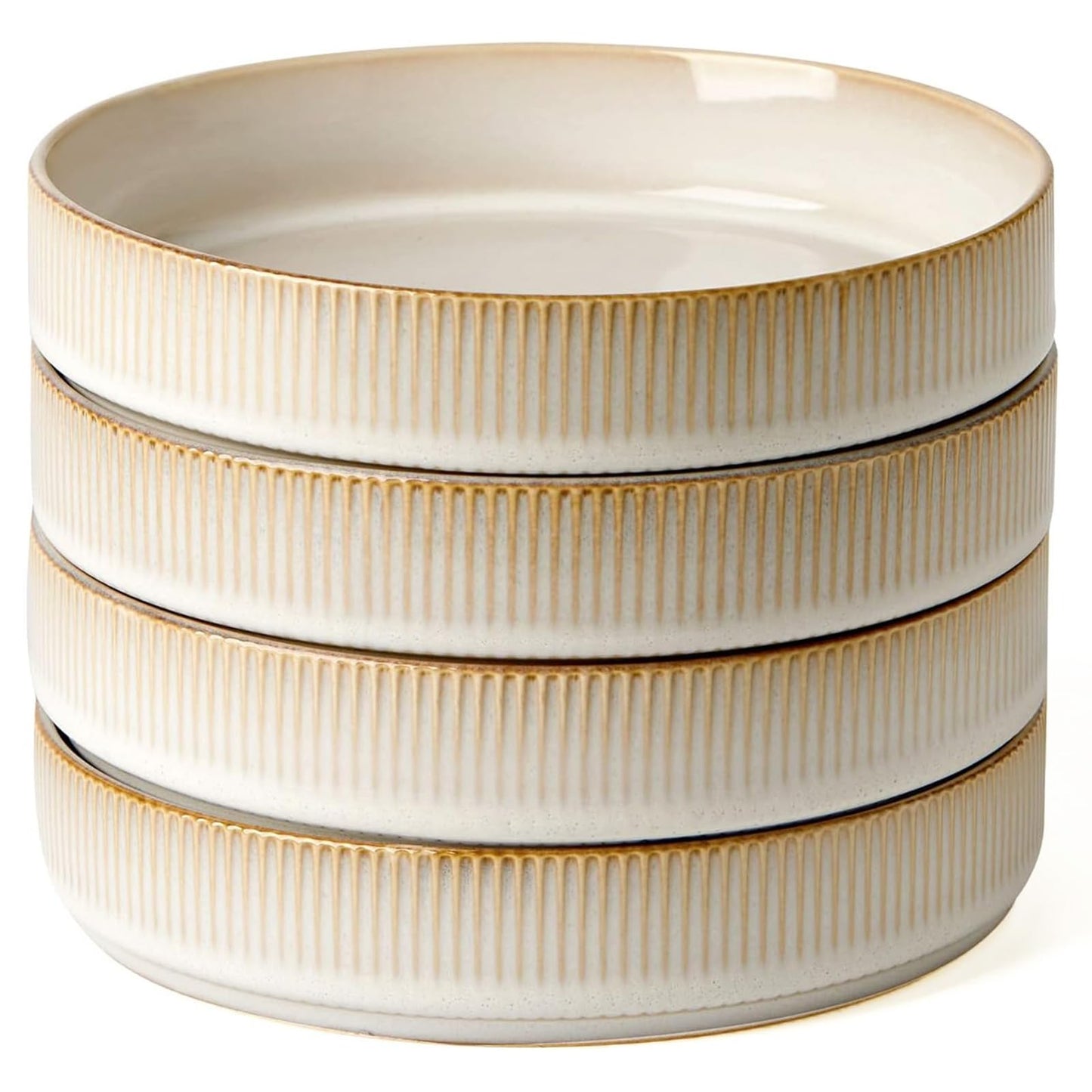 famiware 7.5" Pasta Bowls Set of 4 Salad Ceramic Stoneware Star-Cappuccino NEW