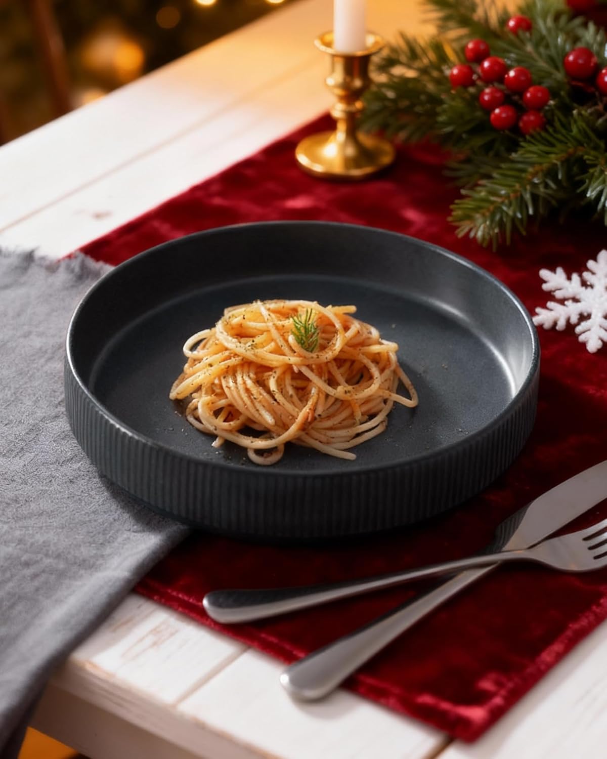 famiware 7.5" Pasta Bowls Set Double Reactive Glaze Dark Matte Dark Charcoal NEW