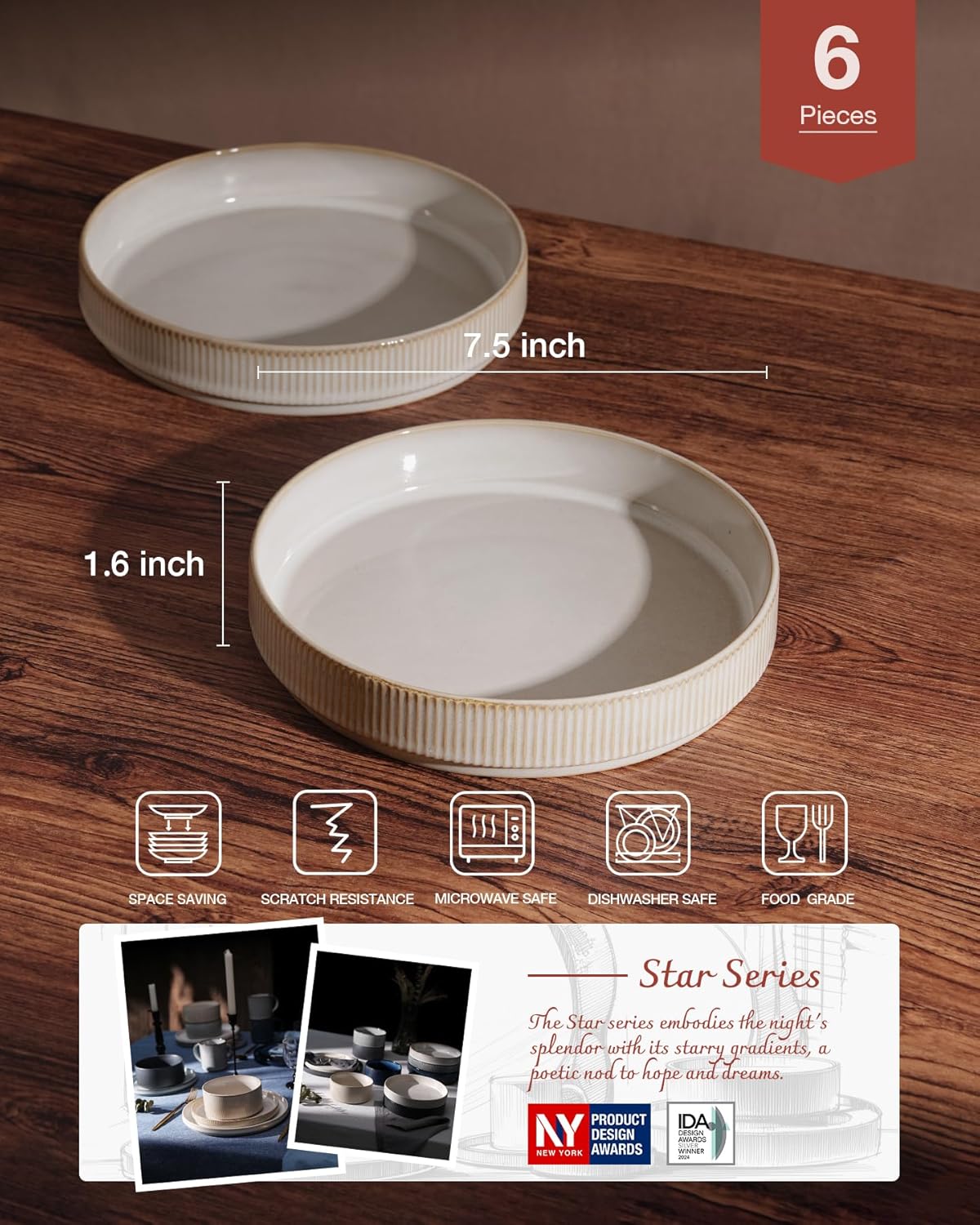 famiware 7.5" Pasta and Salad Bowl Set of 6 Double Reactive Glaze NEW