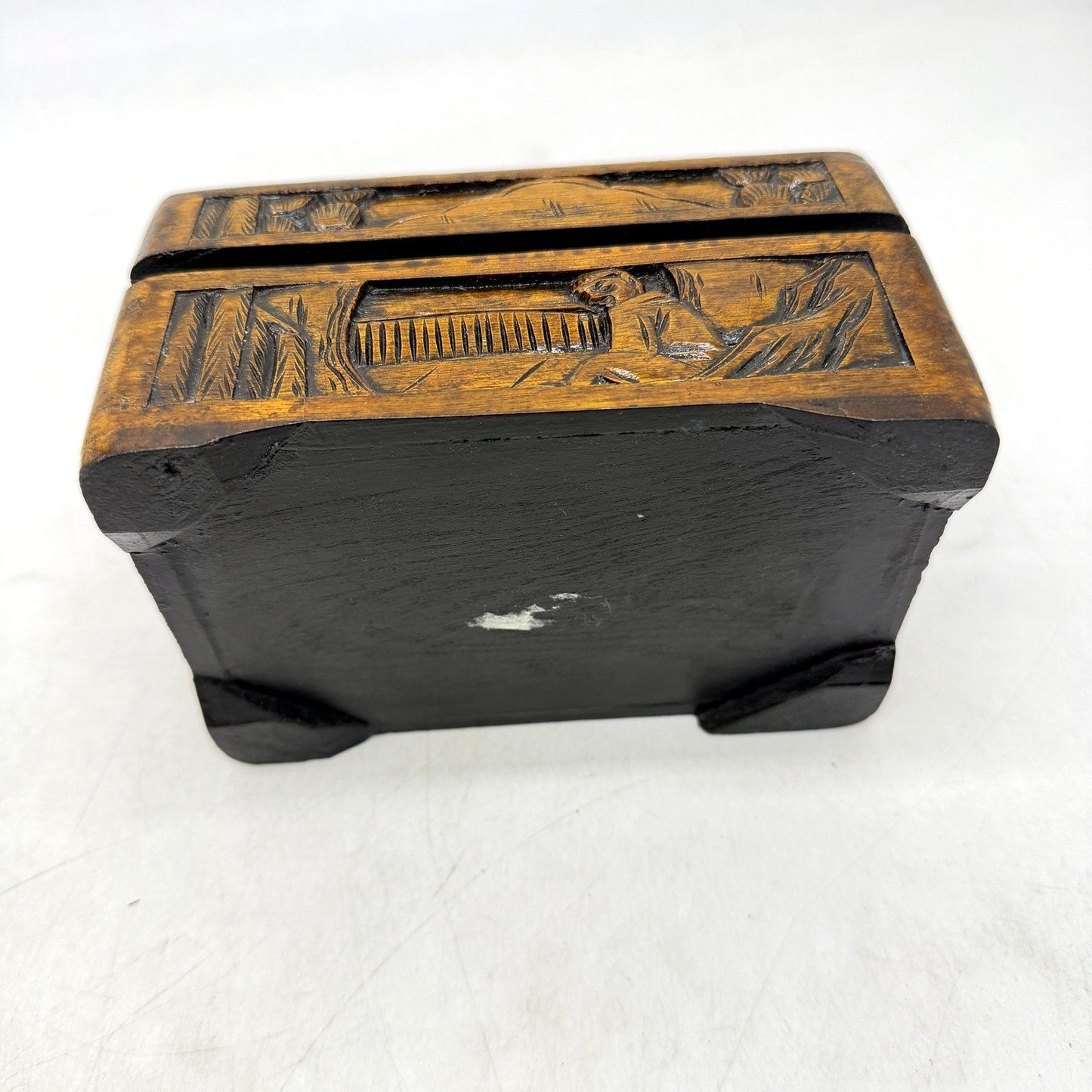 Vintage Decorative Wooden Storage Box Satin Lined - Carved Collectible