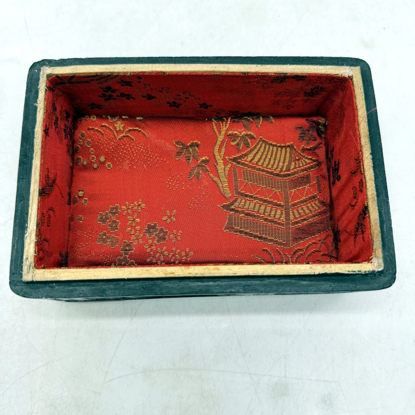 Vintage Decorative Wooden Storage Box Satin Lined - Carved Collectible