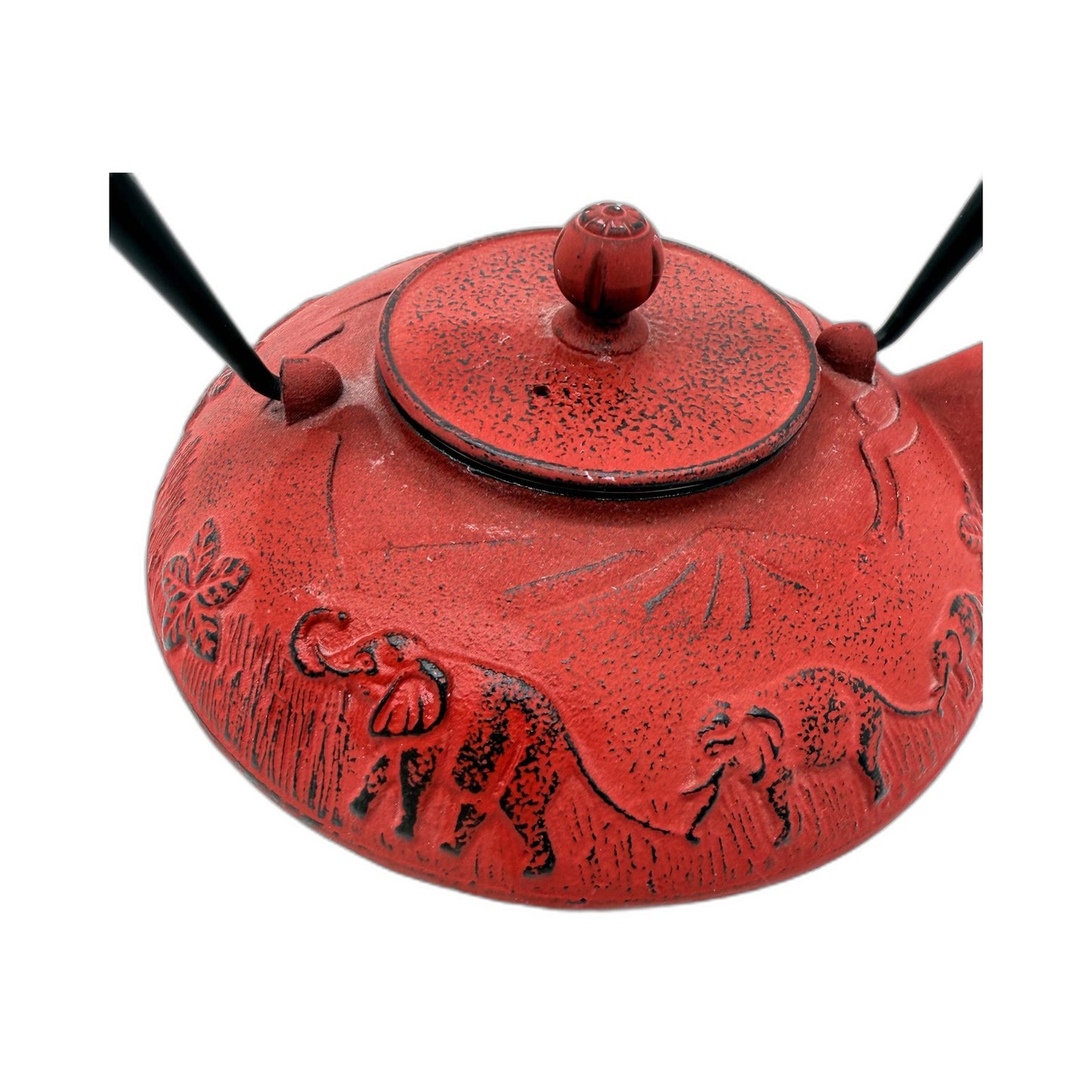 Oriental Red Cast Iron Asian-Style Decorative Teapot for Traditional Tea Brewing