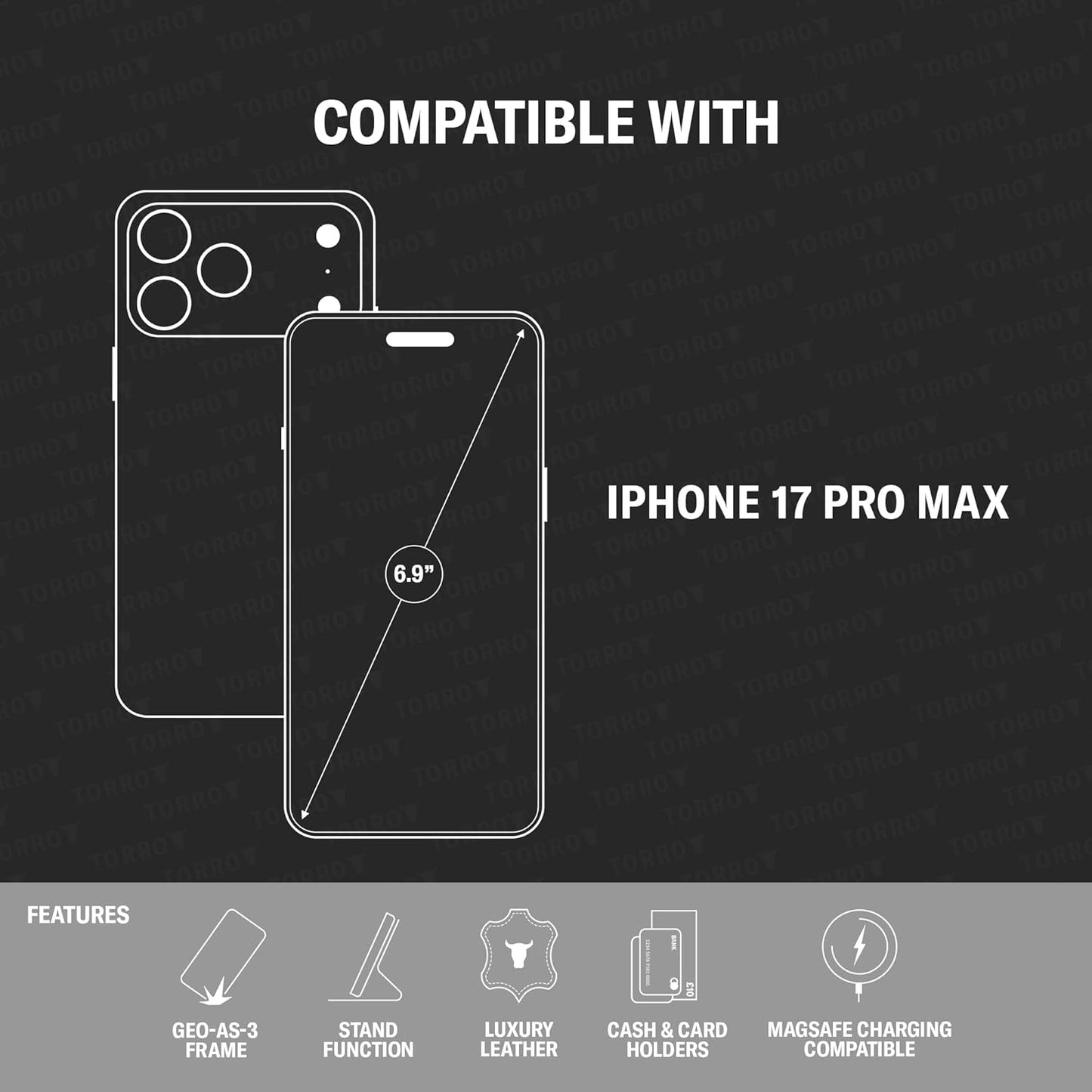 TORRO Premium Leather Flip & Wallet Case for iPhone 17 Pro Max 6.9" Brown DEMO
