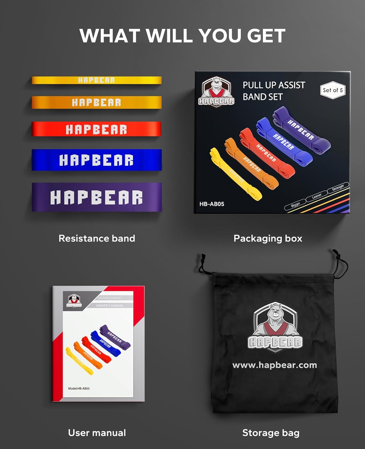 HAPBEAR Resistance Bands 5 Levels Heavy Duty Thermoplastic Elastomer (TPE) NEW
