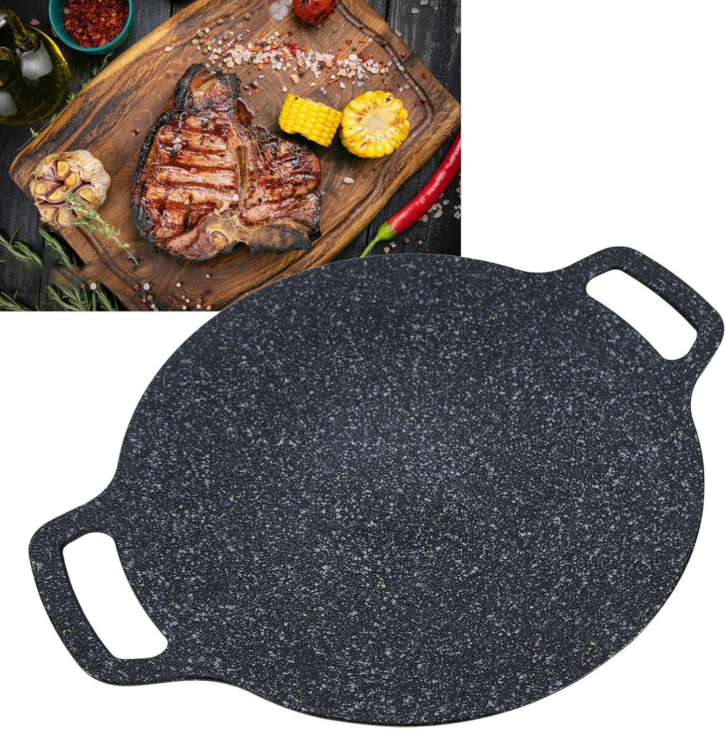 woshow Aluminum Round Griddle Pan Medical Stone Coating Easy to Clean 28cm NEW