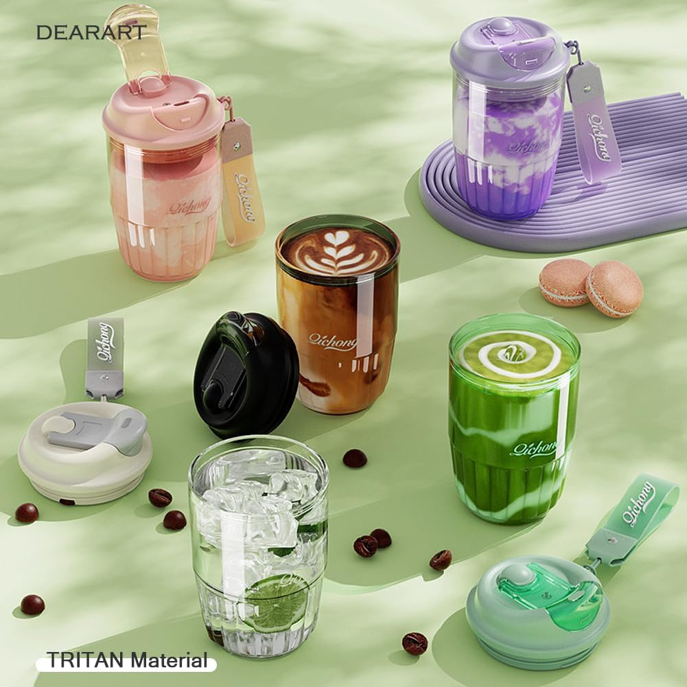 DEARART 420ml Sports Water Bottle Coffee Leakproof Tritan Material Black NEW