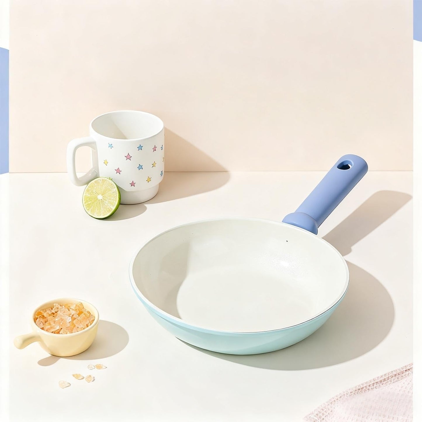 10.3-Inch Non-Stick Frying Pan Skillet Wrought Iron Ceramic Infused Blue NEW