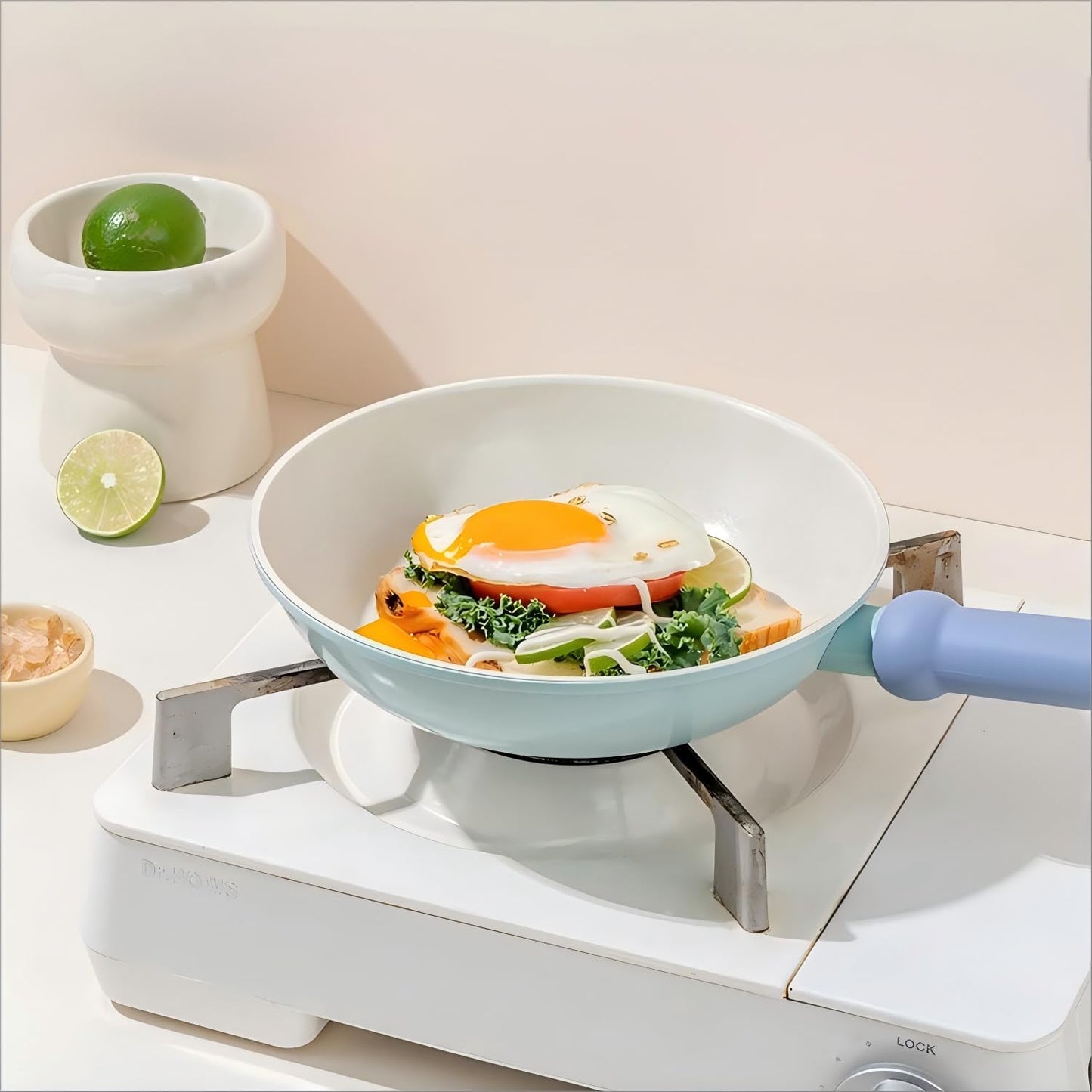 10.3-Inch Non-Stick Frying Pan Skillet Wrought Iron Ceramic Infused Blue NEW