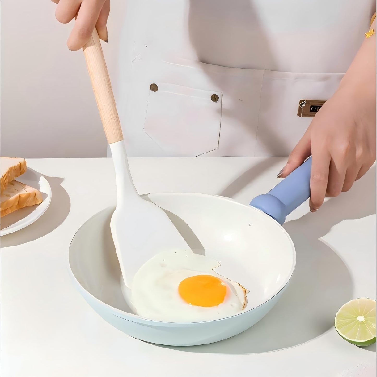 10.3-Inch Non-Stick Frying Pan Skillet Wrought Iron Ceramic Infused Blue NEW