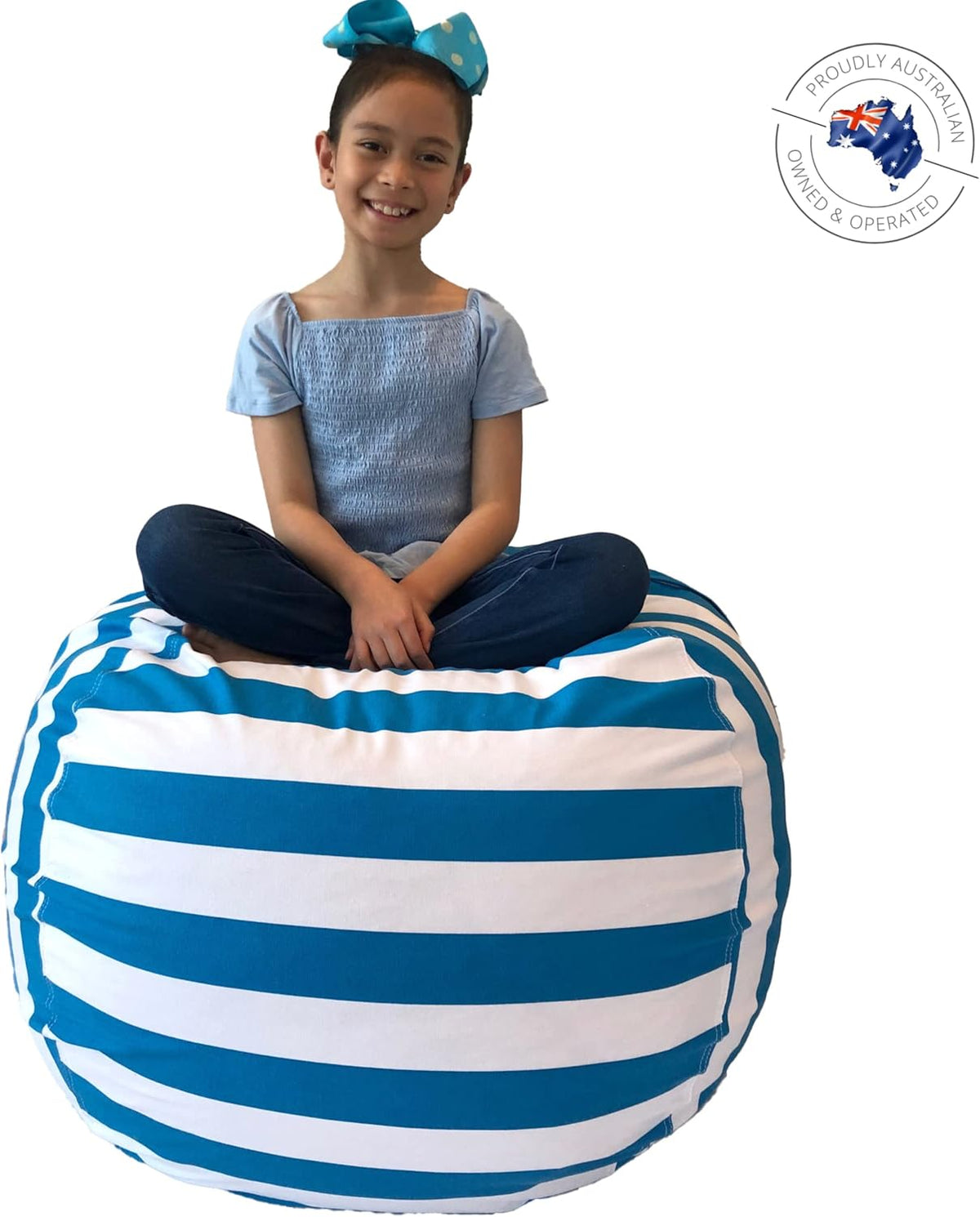 À Mes Petits Extra Large 96.5cm Round Blue & White Striped Bean Bag Cover NEW
