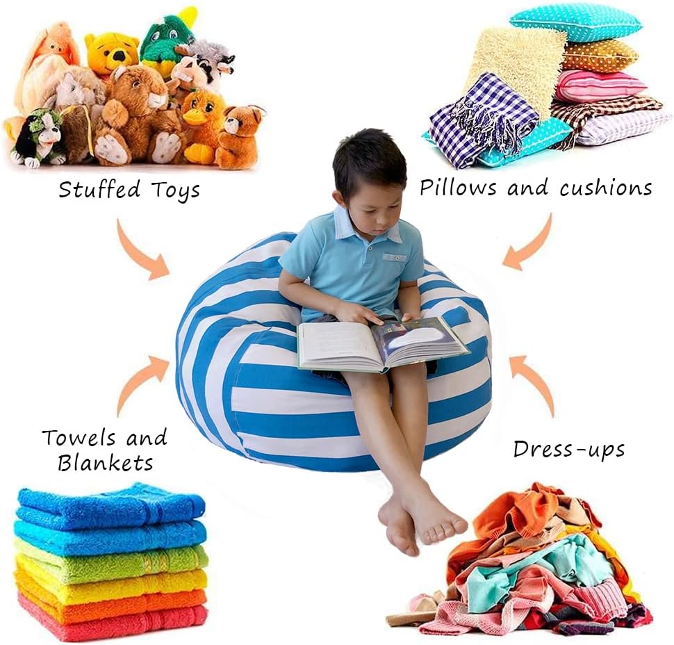 À Mes Petits Extra Large 96.5cm Round Blue & White Striped Bean Bag Cover NEW