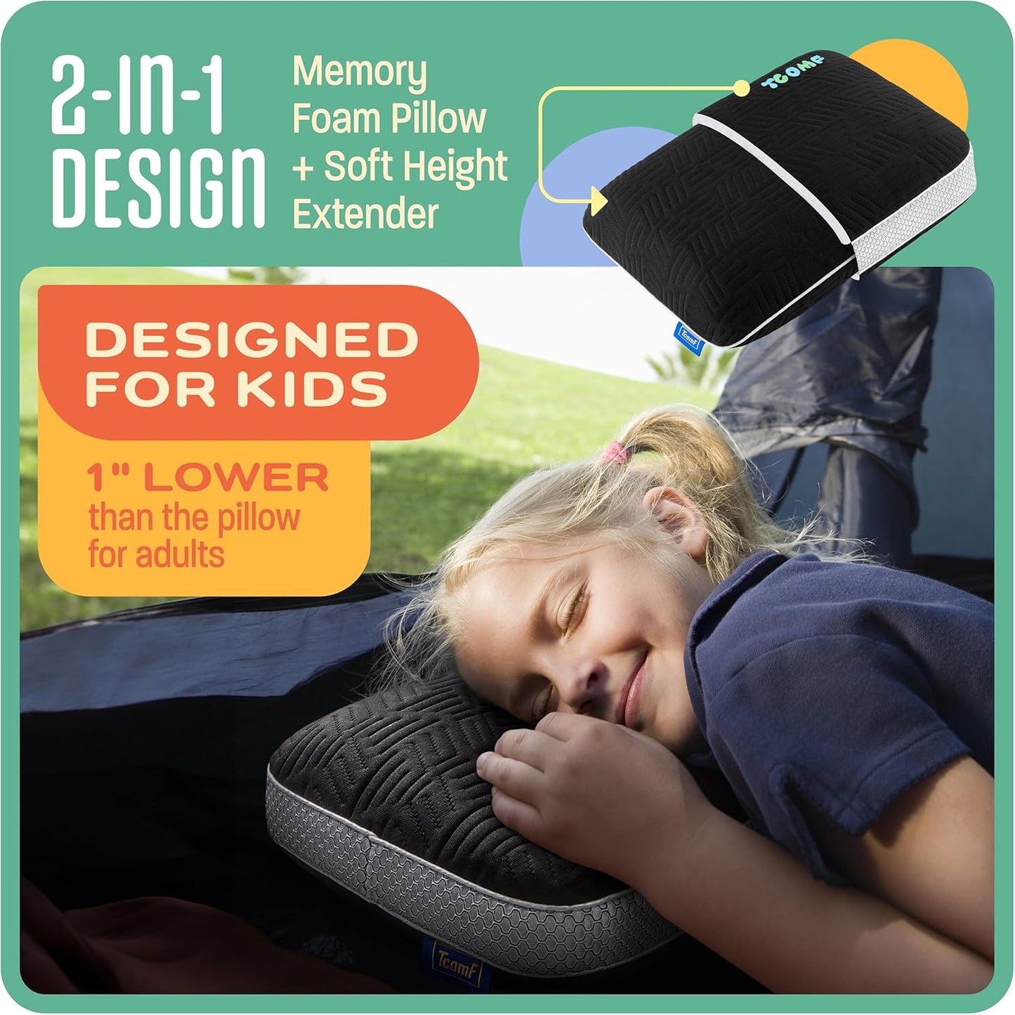 TCOMF Small Travel Pillow Memory Foam Dual-Cover Firm Camping Neck Support NEW