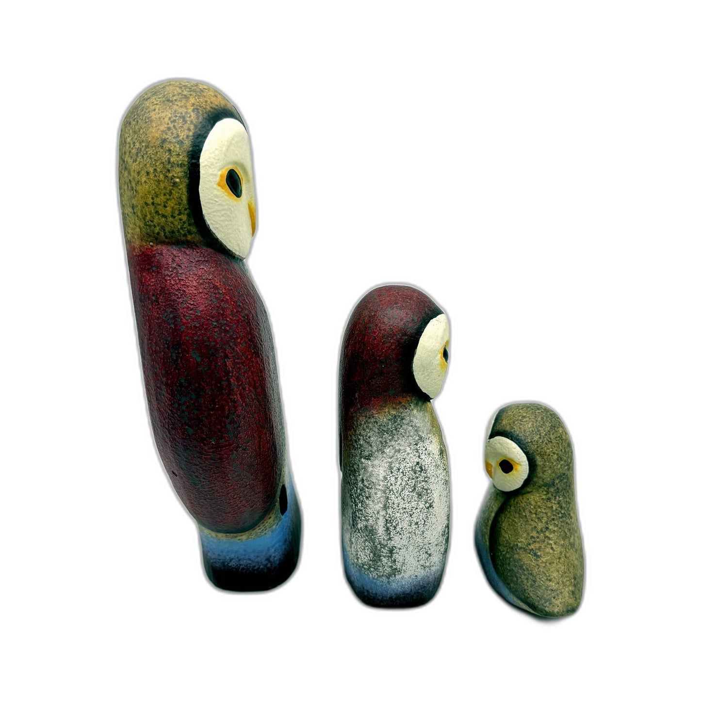 Decorative Multicolor Light Plaster Owl Figurines Accents Ornaments 3-Piece Set