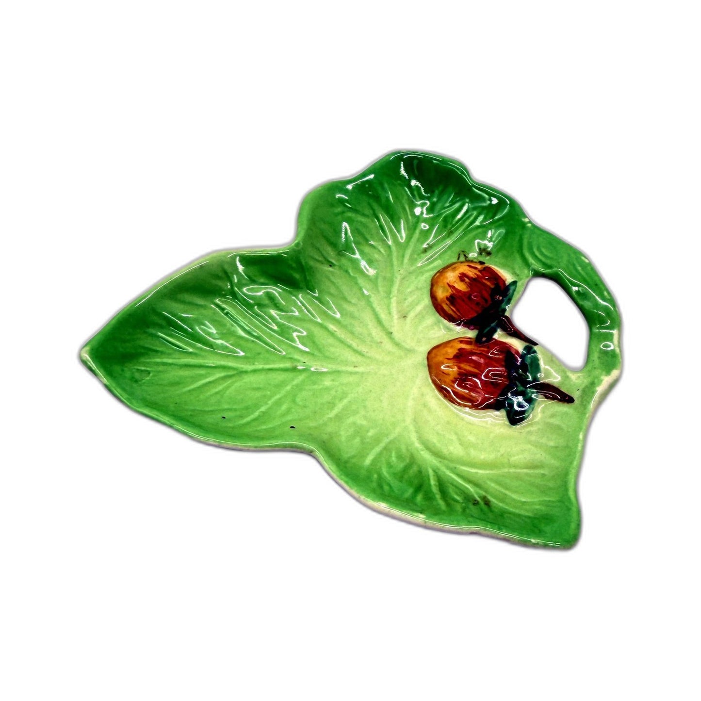 VINTAGE Handcrafted Staffordshire Ceramic Green Leaf Dish 13cm Unique Home Decor