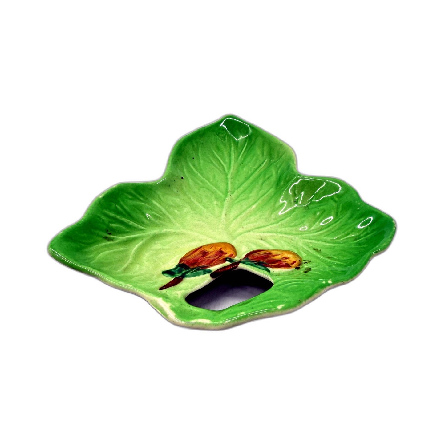 VINTAGE Handcrafted Staffordshire Ceramic Green Leaf Dish 13cm Unique Home Decor
