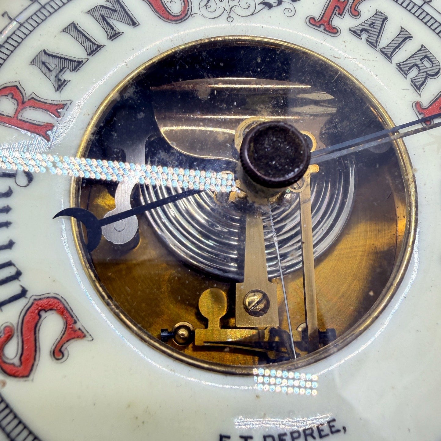 VINTAGE F.T. Depree Stormy Rain Gauge Barometer Weather Instrument Timber Base
